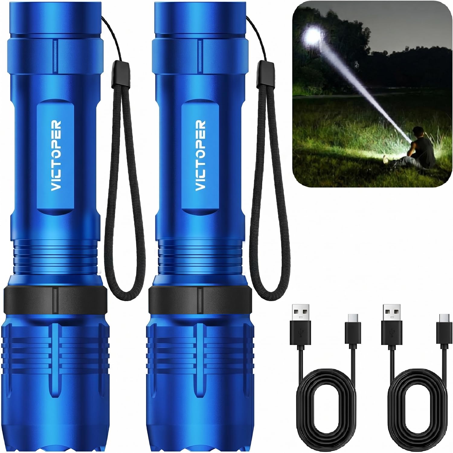Victoper LED Flashlight 2 Pack, Bright Tactical Torch High Lumens 5 Modes, Waterproof Zoomable Flash Light for Outdoor, Birthday Gifts for Men, Dorm Room Hiking Camping Essentials Gear for Guys