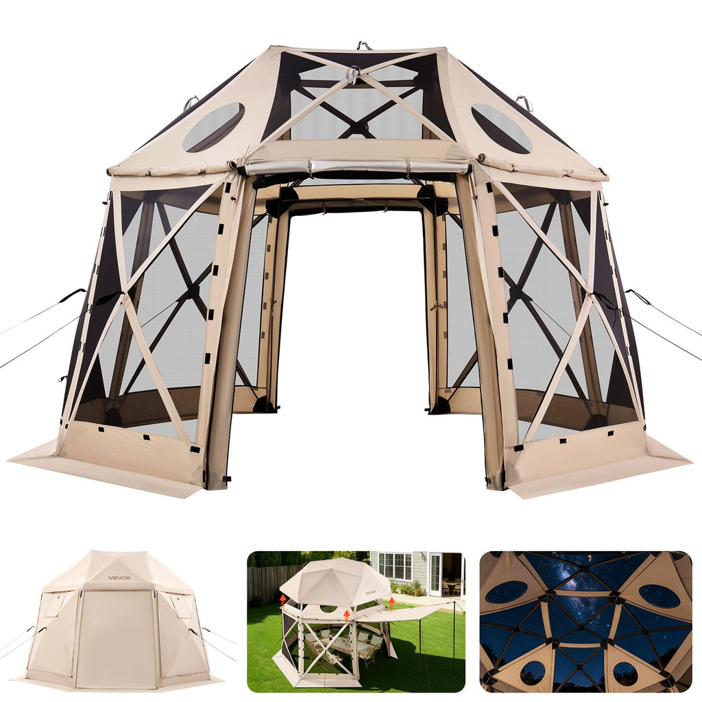 VEVOR 12x12ft Pop Up Gazebo Tent with Privacy Panels, Mosquito Netting & Removable Wind Cloths, 6-Sided Outdoor Canopy for Patio