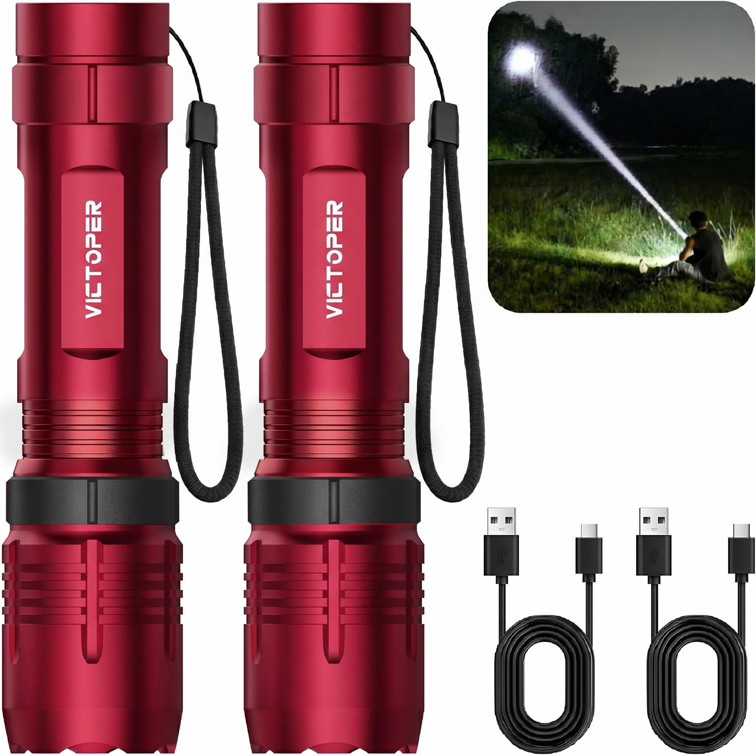 Victoper LED Flashlight 2 Pack, Bright Tactical Torch High Lumens 5 Modes, Waterproof Zoomable Flash Light for Outdoor, Birthday Gifts for Men, Dorm Room Hiking Camping Essentials Gear for Guys