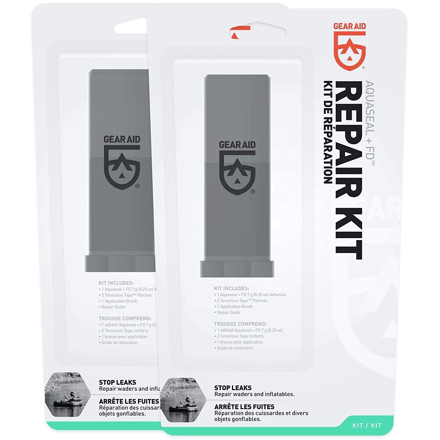 GEAR AID and Boot Repair Kit – Waterproof Adhesive and Patch Kit for Fixing Holes, Tears in Neoprene, Breathable Waders and Outdoor Gear with Aquaseal FD and Tenacious Tape, 2 Pack