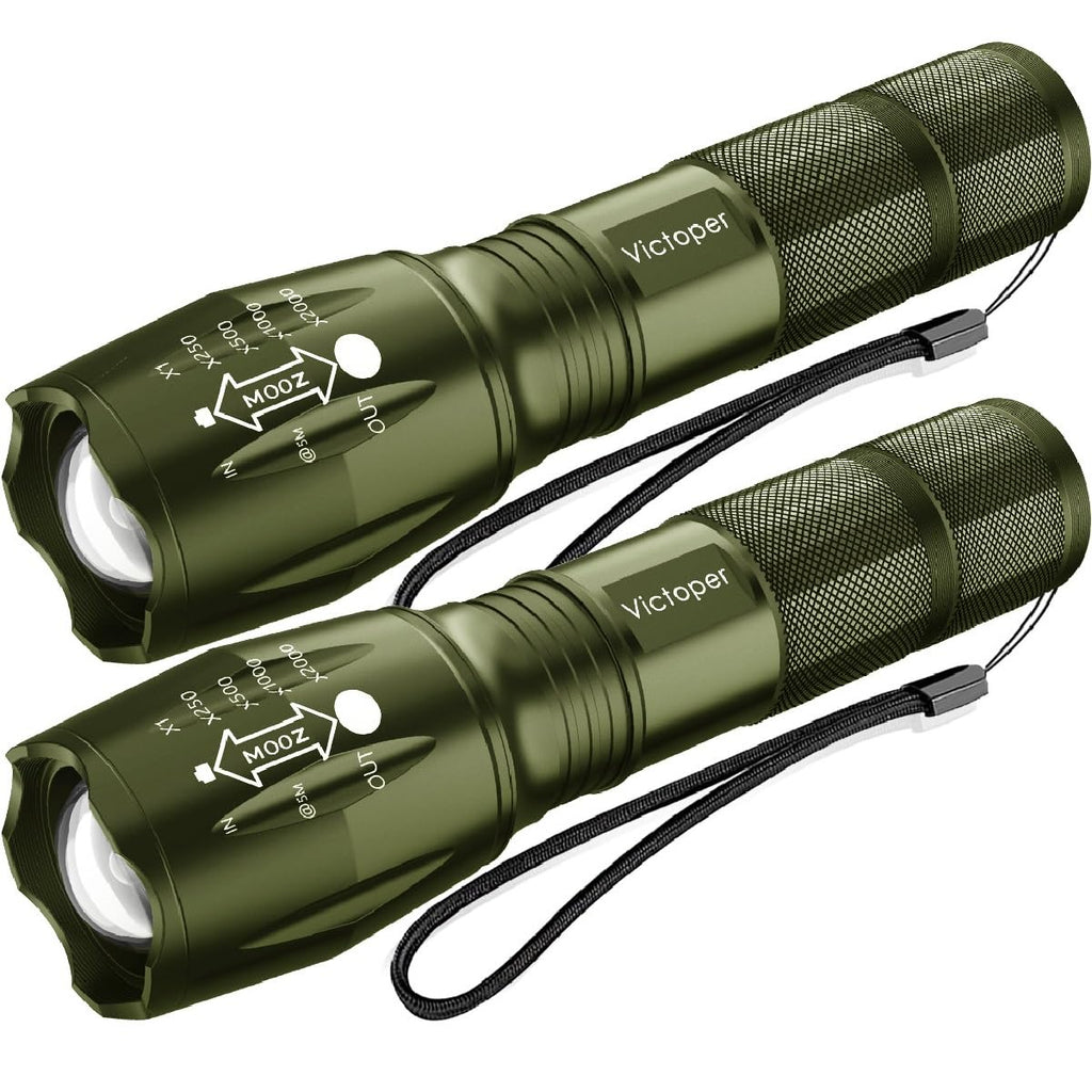 Victoper LED Flashlight 2 Pack, Bright Tactical Torch High Lumens 5 Modes, Waterproof Zoomable Flash Light for Outdoor, Birthday Gifts for Men, Dorm Room Hiking Camping Essentials Gear for Guys