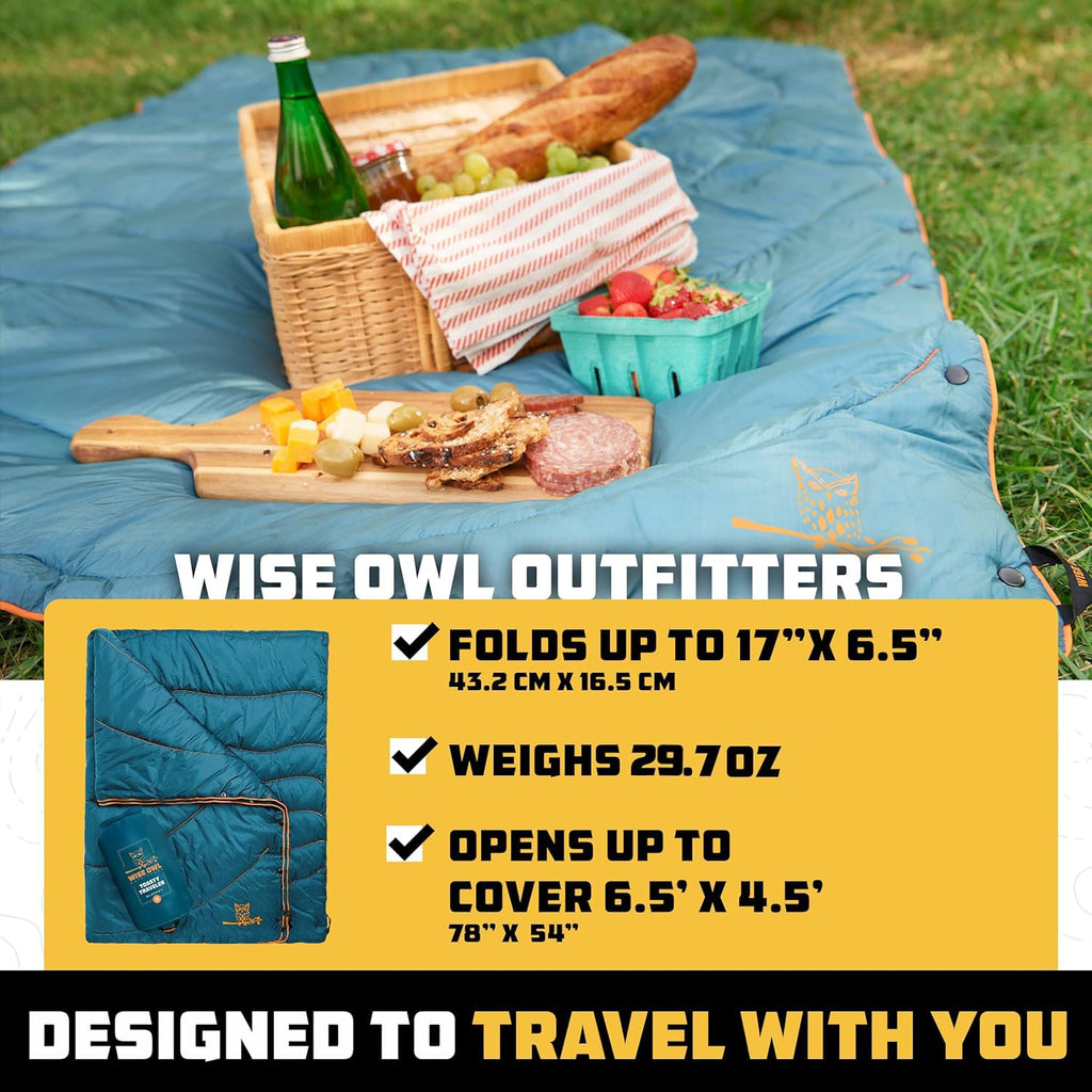 Wise Owl Outfitters Packable & Waterproof Warm Camping Quilt - Outdoor Blanket for Stadium, Backpacking, Travel, and Hiking