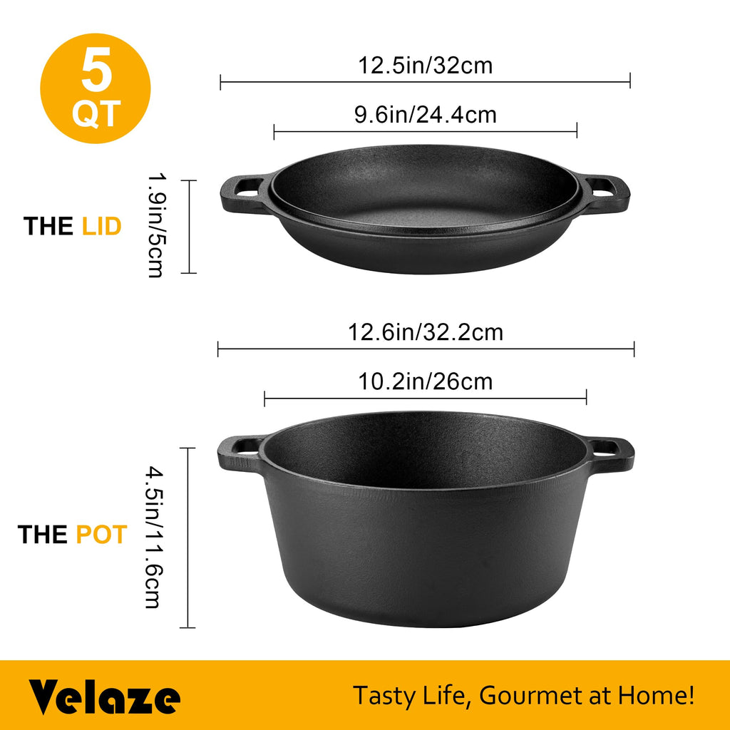 Velaze Pre-Seasoned Cast Iron Dutch Oven Pot with Lid