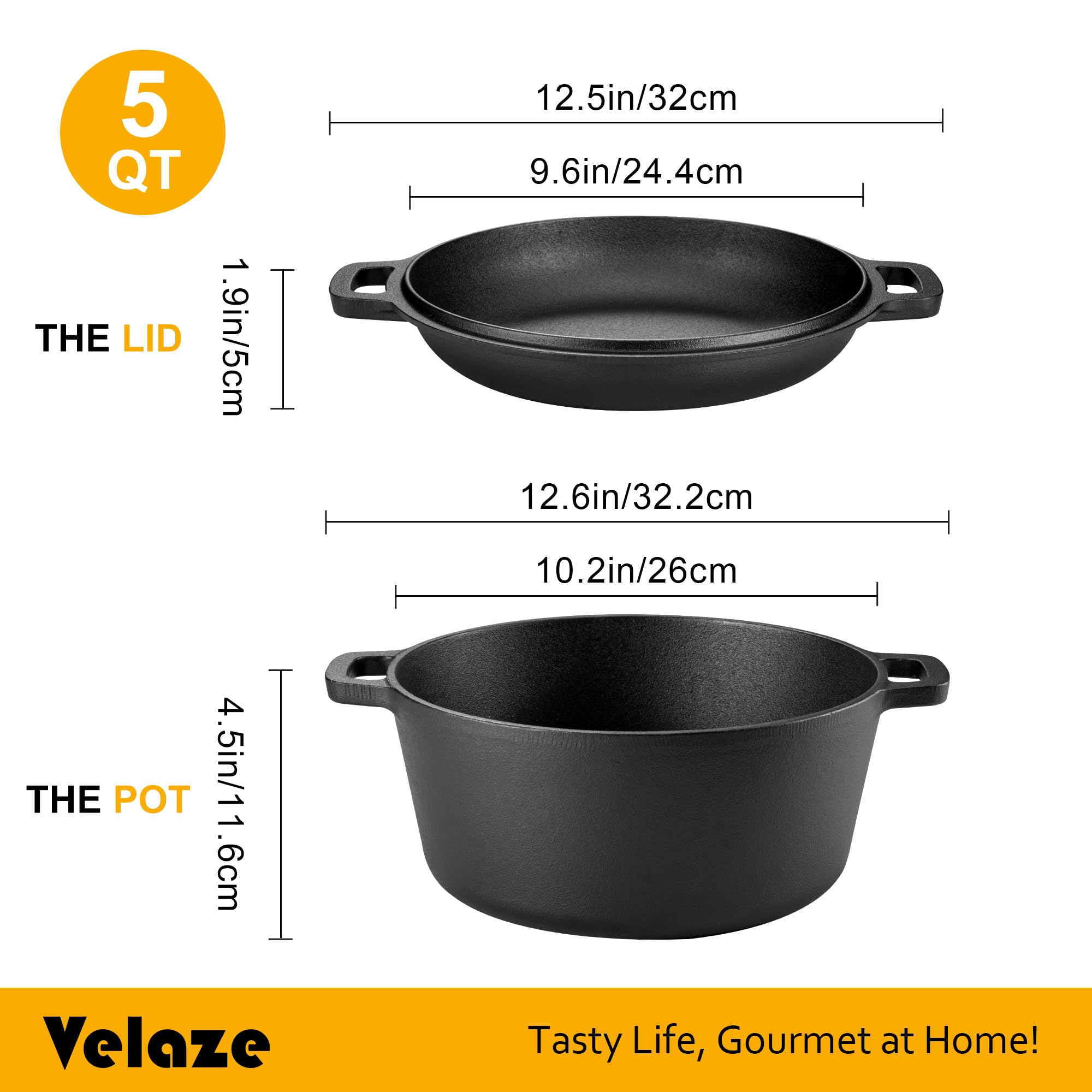 Velaze Pre-Seasoned Cast Iron Dutch Oven Pot with Lid