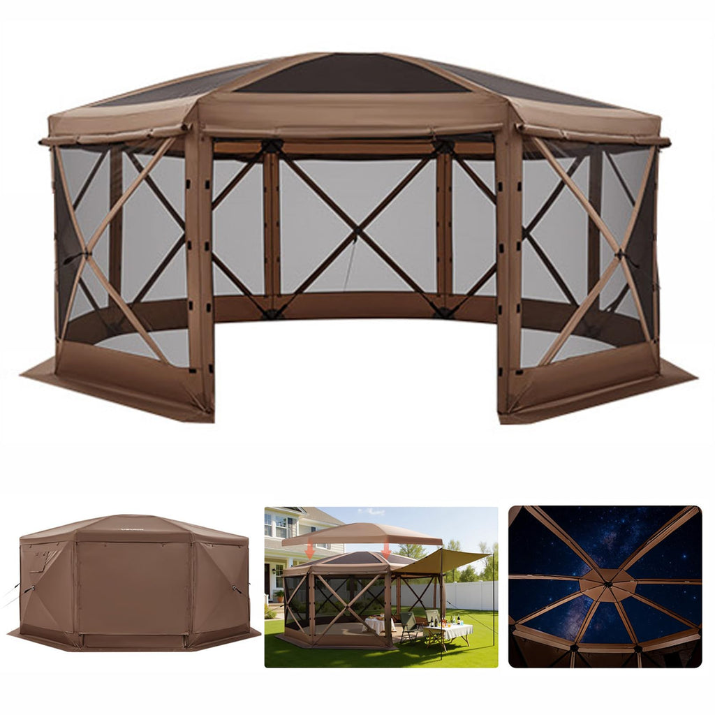 VEVOR 12x12ft Pop Up Gazebo Tent with Privacy Panels, Mosquito Netting & Removable Wind Cloths, 6-Sided Outdoor Canopy for Patio