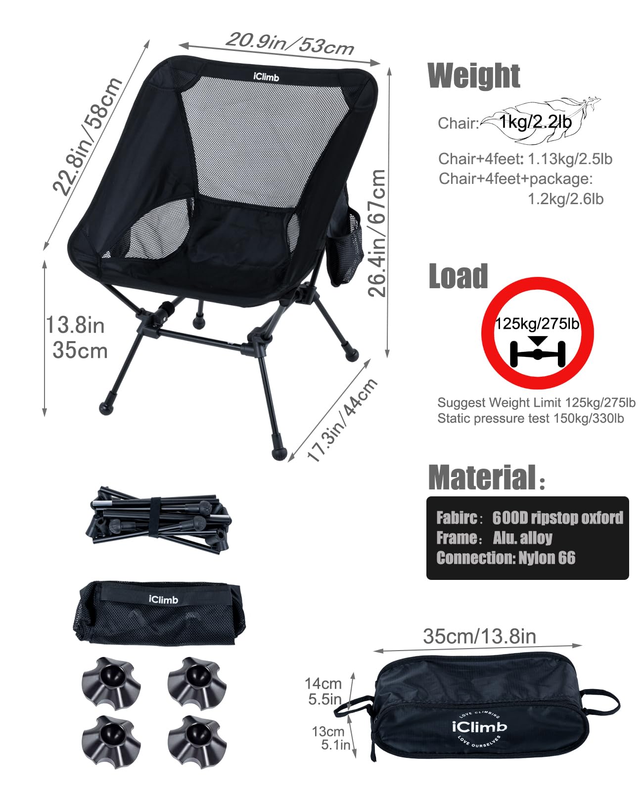 iClimb Ultralight Compact Folding Anti-Sinking Chair
