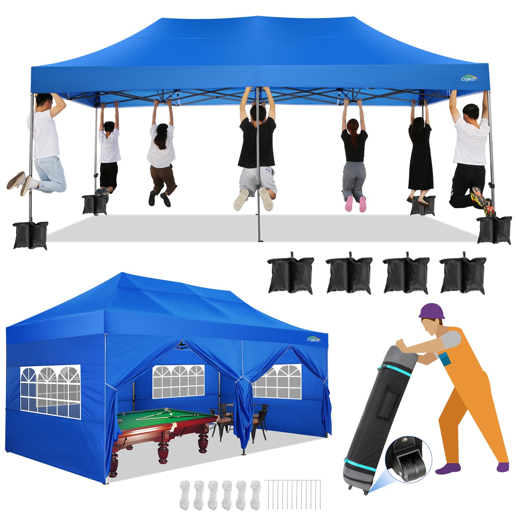 COBIZI Heavy Duty Pop up Canopy Tent with Sidewalls Commercial Canopy