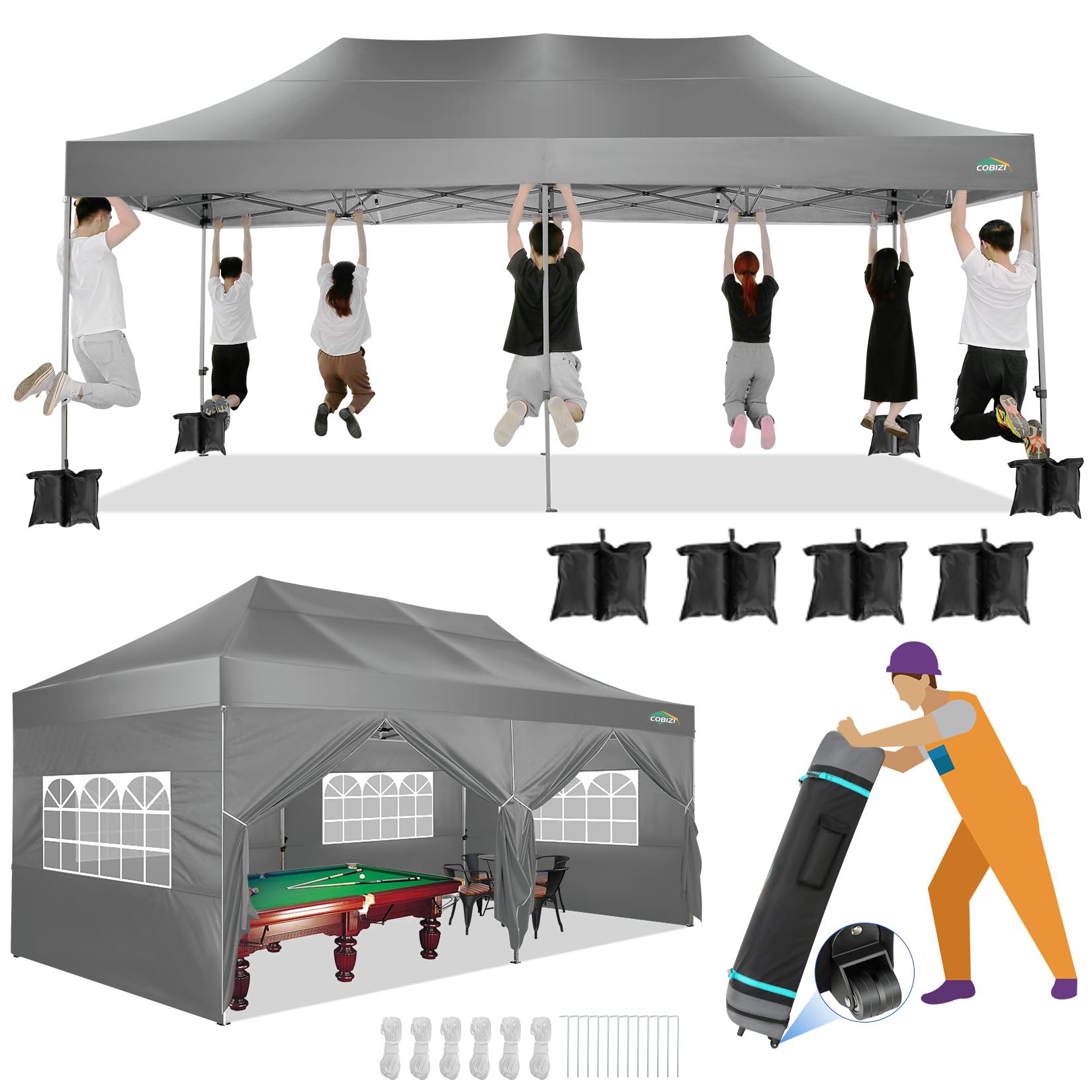COBIZI Heavy Duty Pop up Canopy Tent with Sidewalls Commercial Canopy