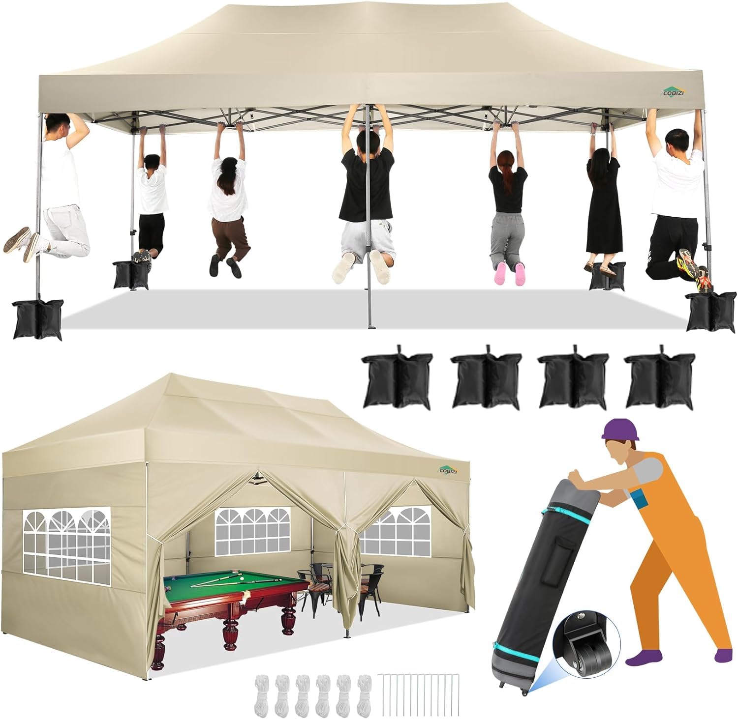 COBIZI Heavy Duty Pop up Canopy Tent with Sidewalls Commercial Canopy