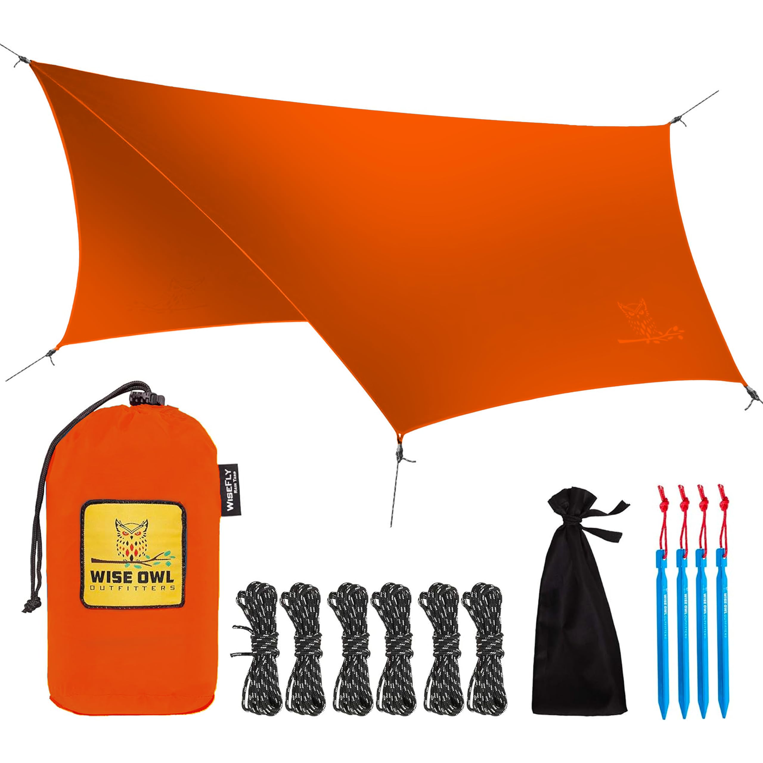 Wise Owl Outfitters Hammock Rain Fly – Waterproof Camping Tarp Cover with Tent Stakes & Carry Bag, Ultralight Shelter for Backpacking & Outdoor Shade