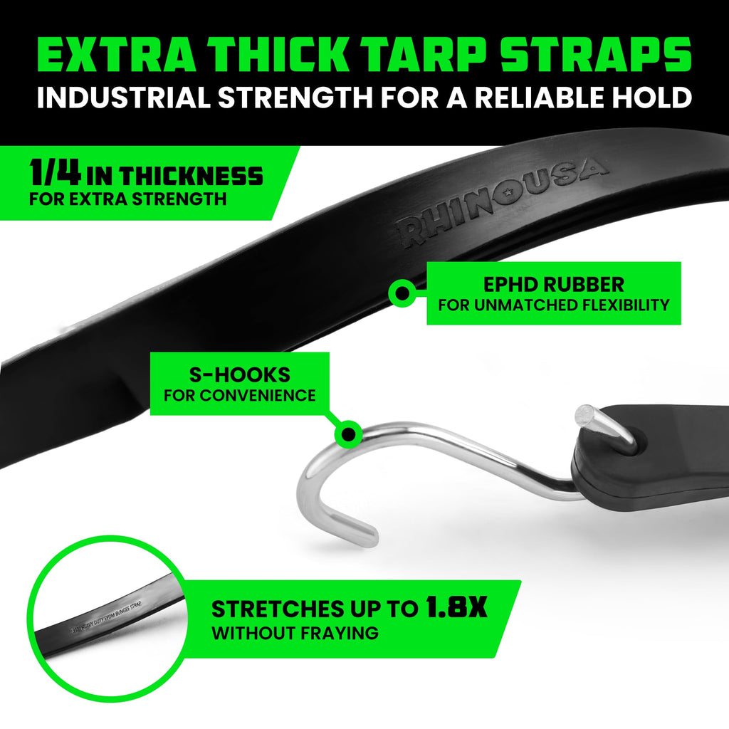 Rhino USA Bungee Cords with Hooks - Heavy Duty Outdoor Assorted