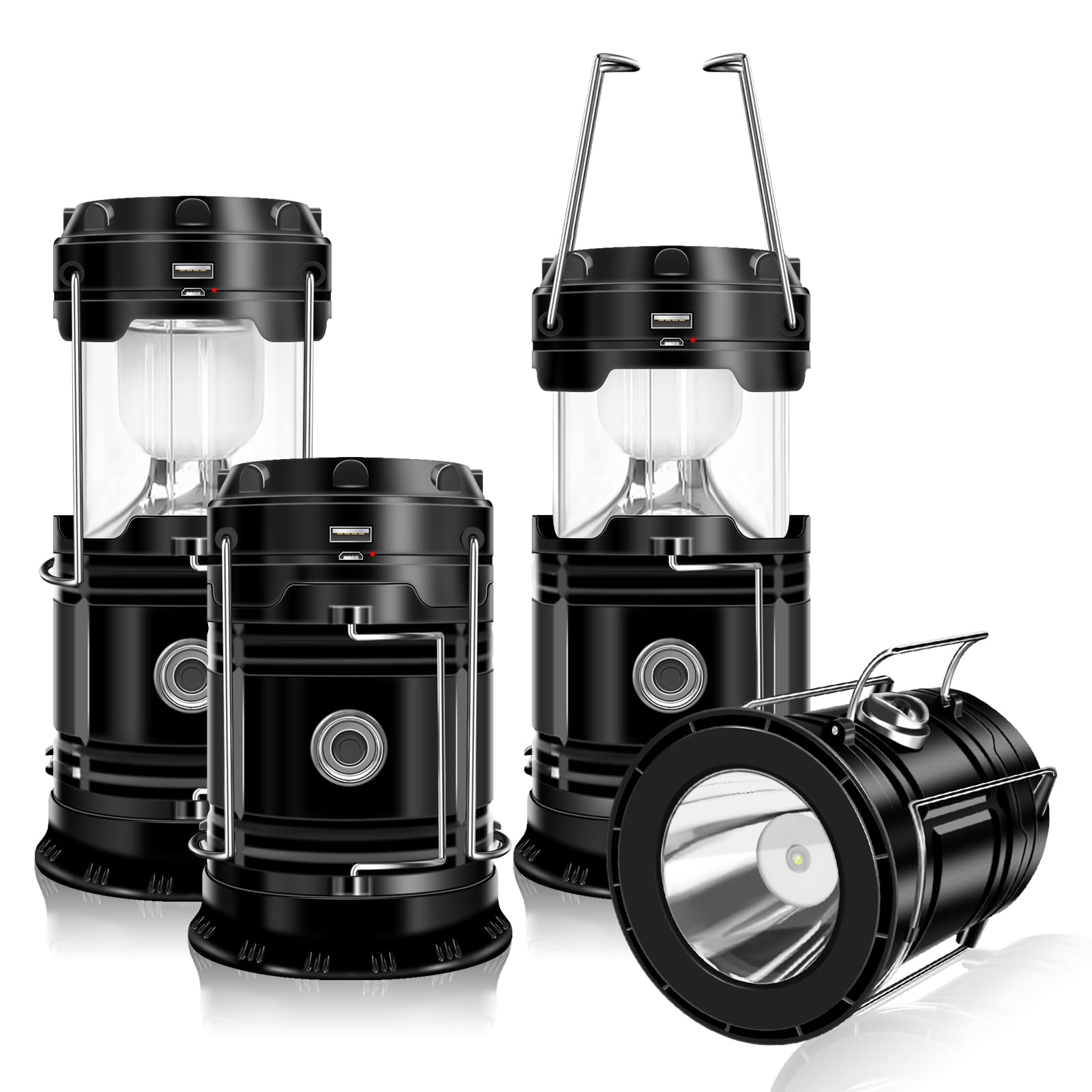 Solar Camping Lantern, DIBMS Collapsible LED Solar Rechargeable Lantern Flashlight Emergency Hanging Lights for Camping Hurricanes Power Outages Indoor Outdoor