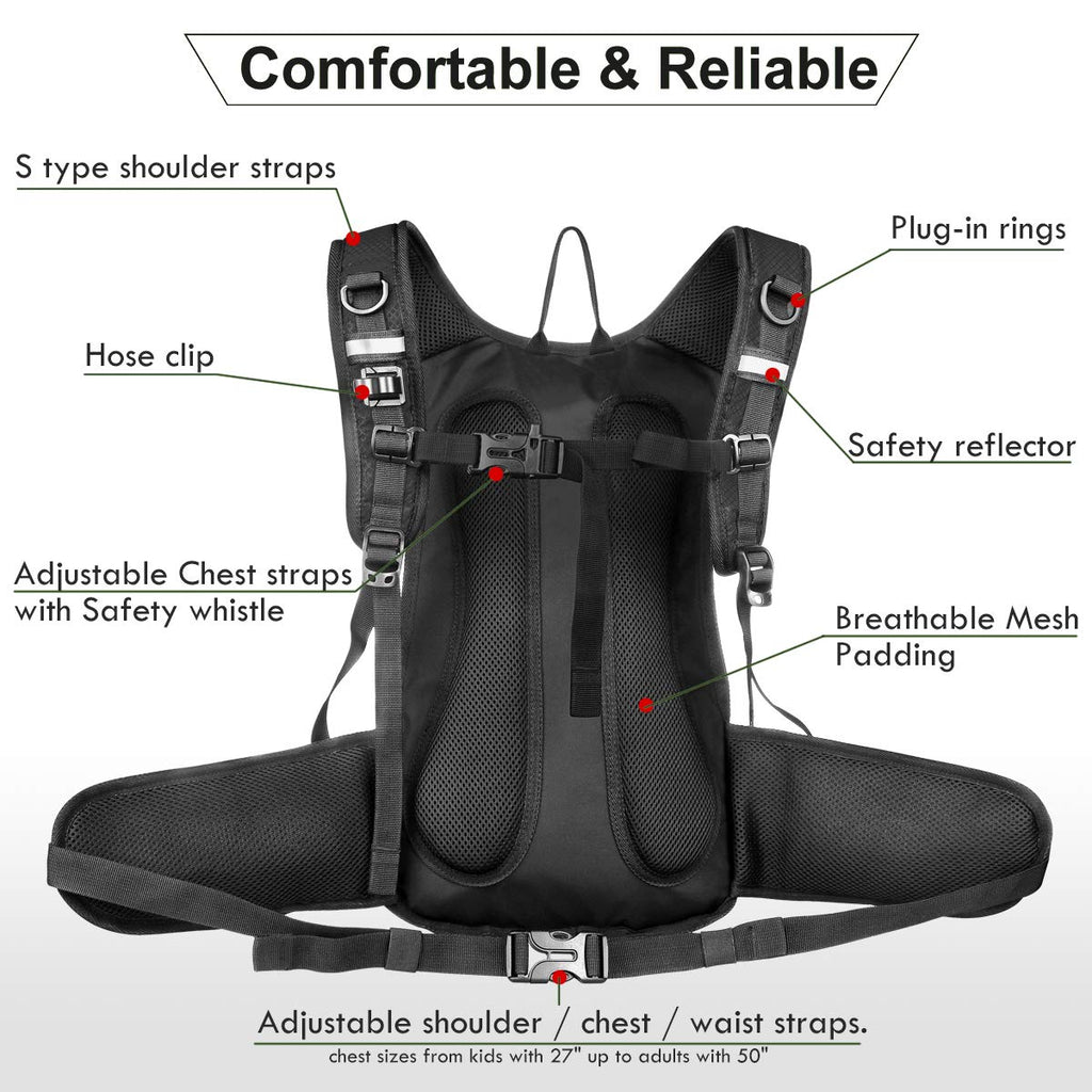 Mothybot Insulated Hydration Backpack Pack with 3L BPA Free Leak Proof Water Bladder, Large Storage Lightweight Hiking Daypack with Waist Pouches & Cooler Layer, for Running, Biking, Camping, Festival