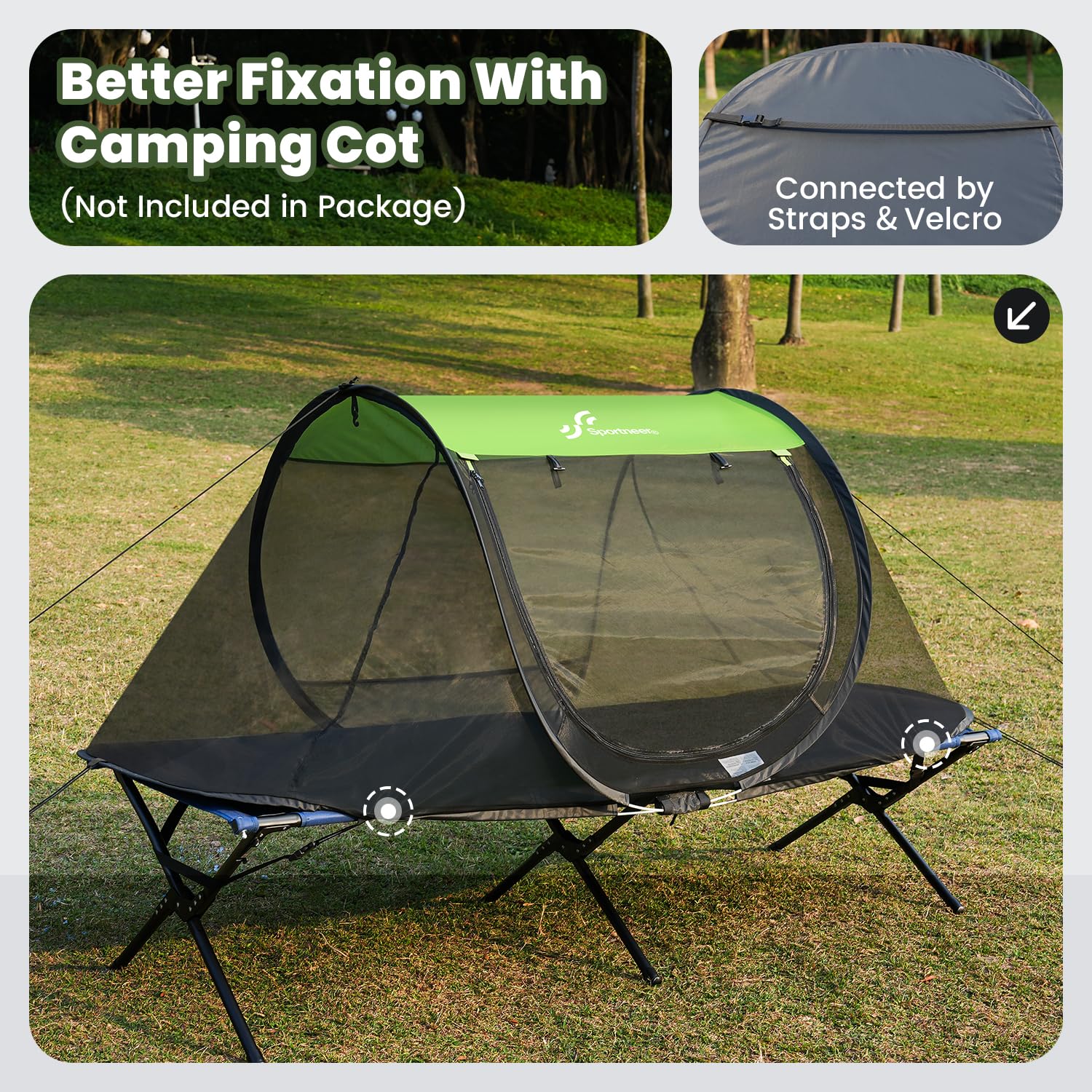 Sportneer Pop-Up Mosquito Net Tent, Instant Setup Camping Shelter for Cot or Ground, Breathable Mesh Bug Screen, Lightweight Portable Bed Canopy for Outdoor Indoor Adults Kids, 86.6''x33.5''x35.4''