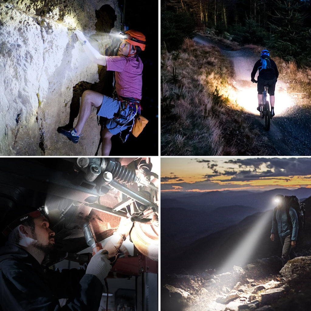 Blukar LED Headlamp Rechargeable, High Lumen Super Bright Dimmable Headlight Flashlight with Motion Sensor- 8 Modes,Spotlight&Floodlight,IPX5 Waterproof for Camping,Hiking,Running,Fishing -2 Pack