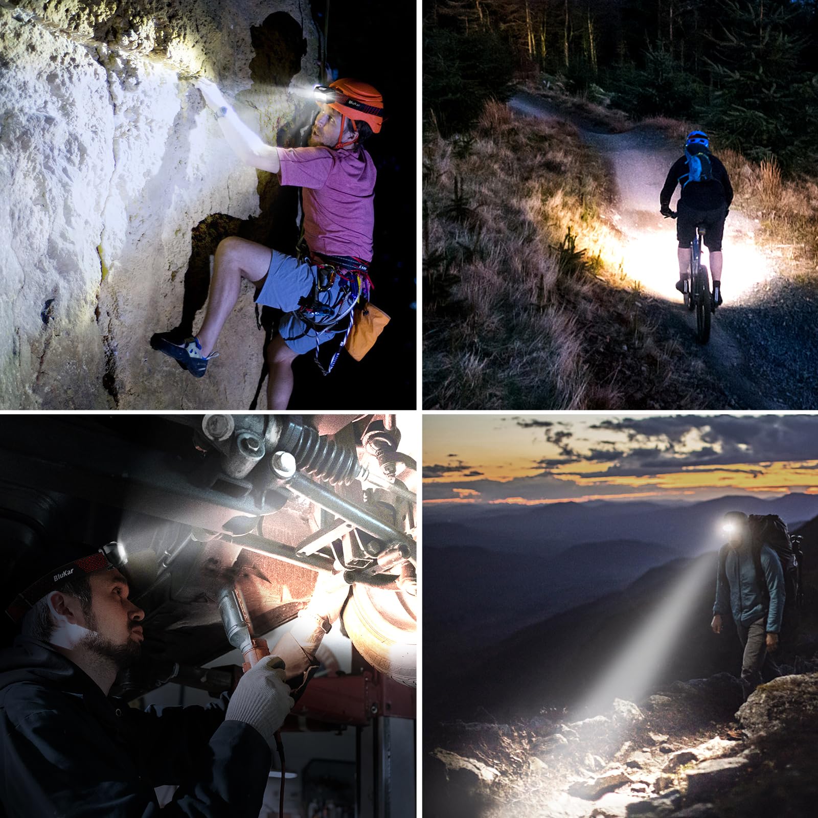 Blukar LED Headlamp Rechargeable, High Lumen Super Bright Dimmable Headlight Flashlight with Motion Sensor- 8 Modes,Spotlight&Floodlight,IPX5 Waterproof for Camping,Hiking,Running,Fishing -2 Pack