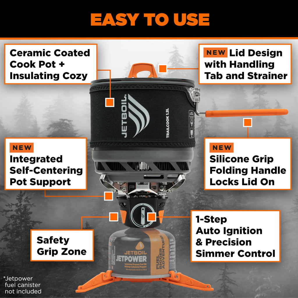 Jetboil TrailCook 1.2L Camping and Backpacking Stove Cooking System with Adjustable Heat Control, New for 2026