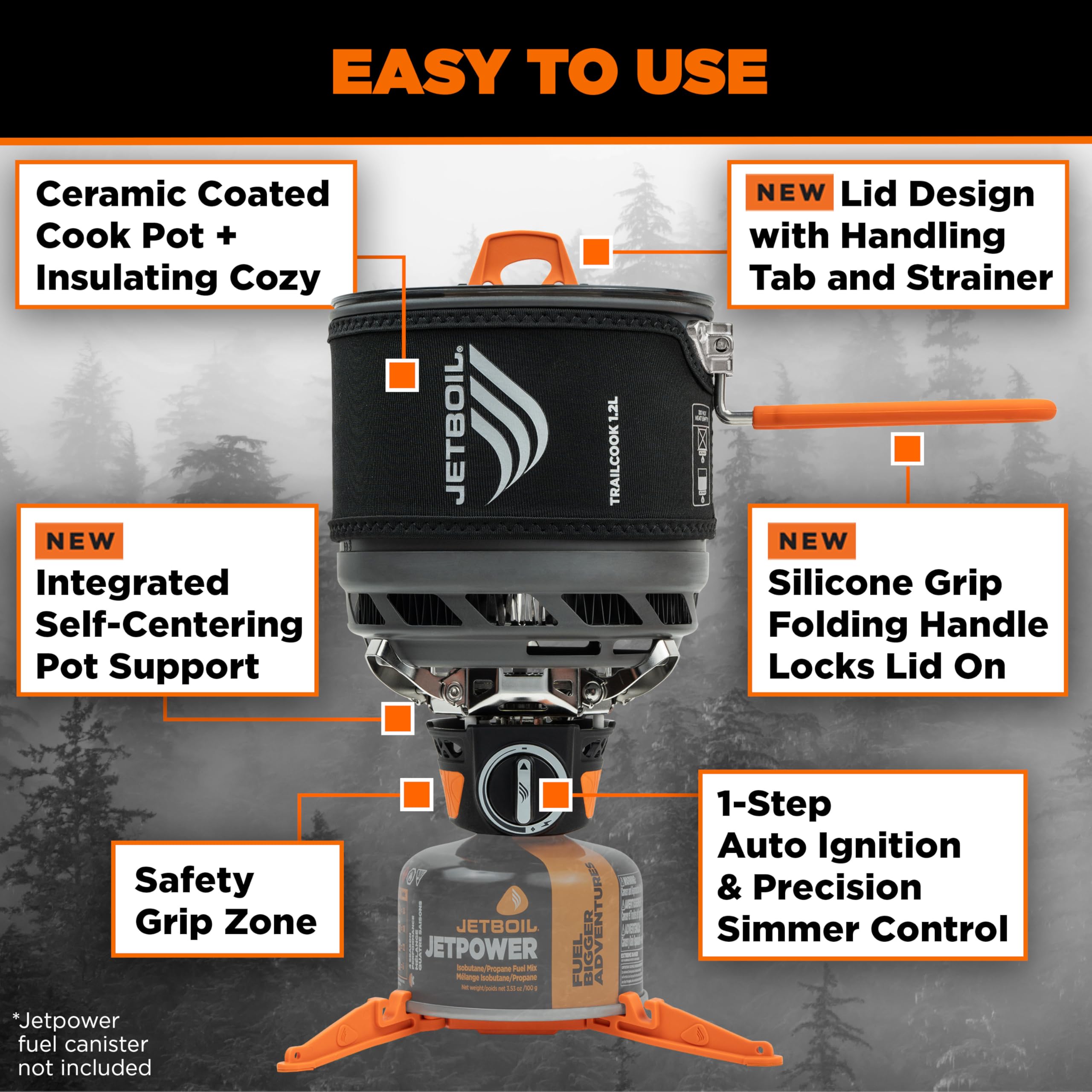 Jetboil TrailCook 1.2L Camping and Backpacking Stove Cooking System with Adjustable Heat Control, New for 2026