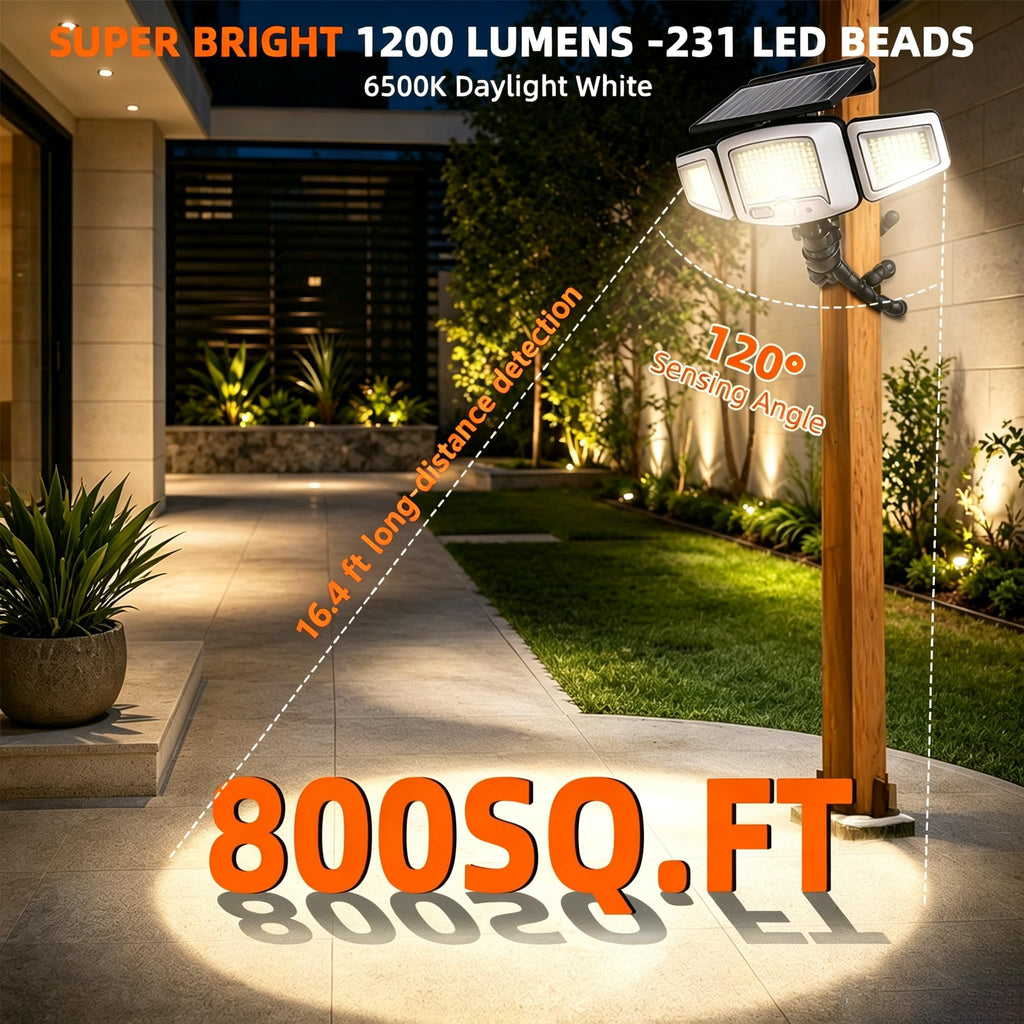 Solar Motion Sensor Light Outdoor Flexible Octopus Tripod, Clip On Solar Lights IP65 Waterproof 360° Rotate, 231 LED 1200LM USB & Solar Powered Security Lights for Fence, Pole, Trees, Garden, Camping