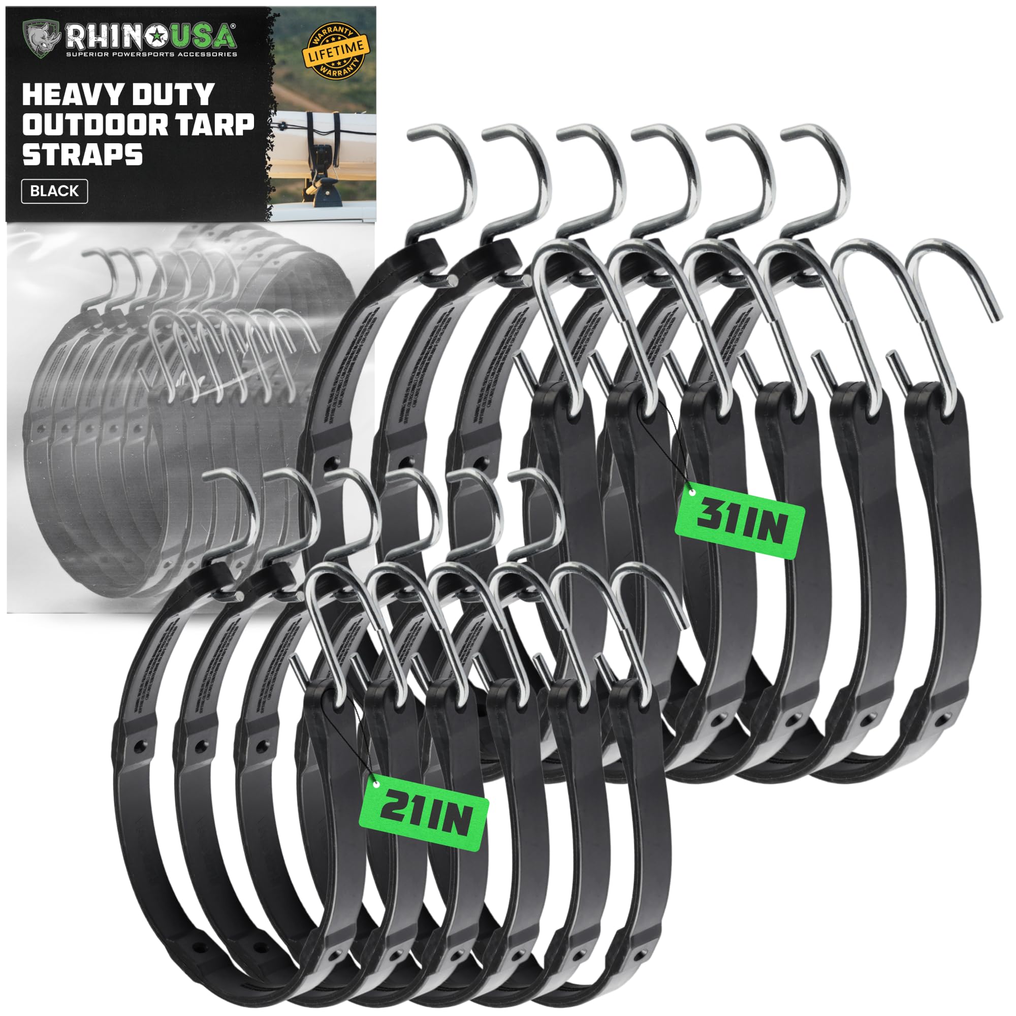 Rhino USA Bungee Cords with Hooks - Heavy Duty Outdoor Assorted