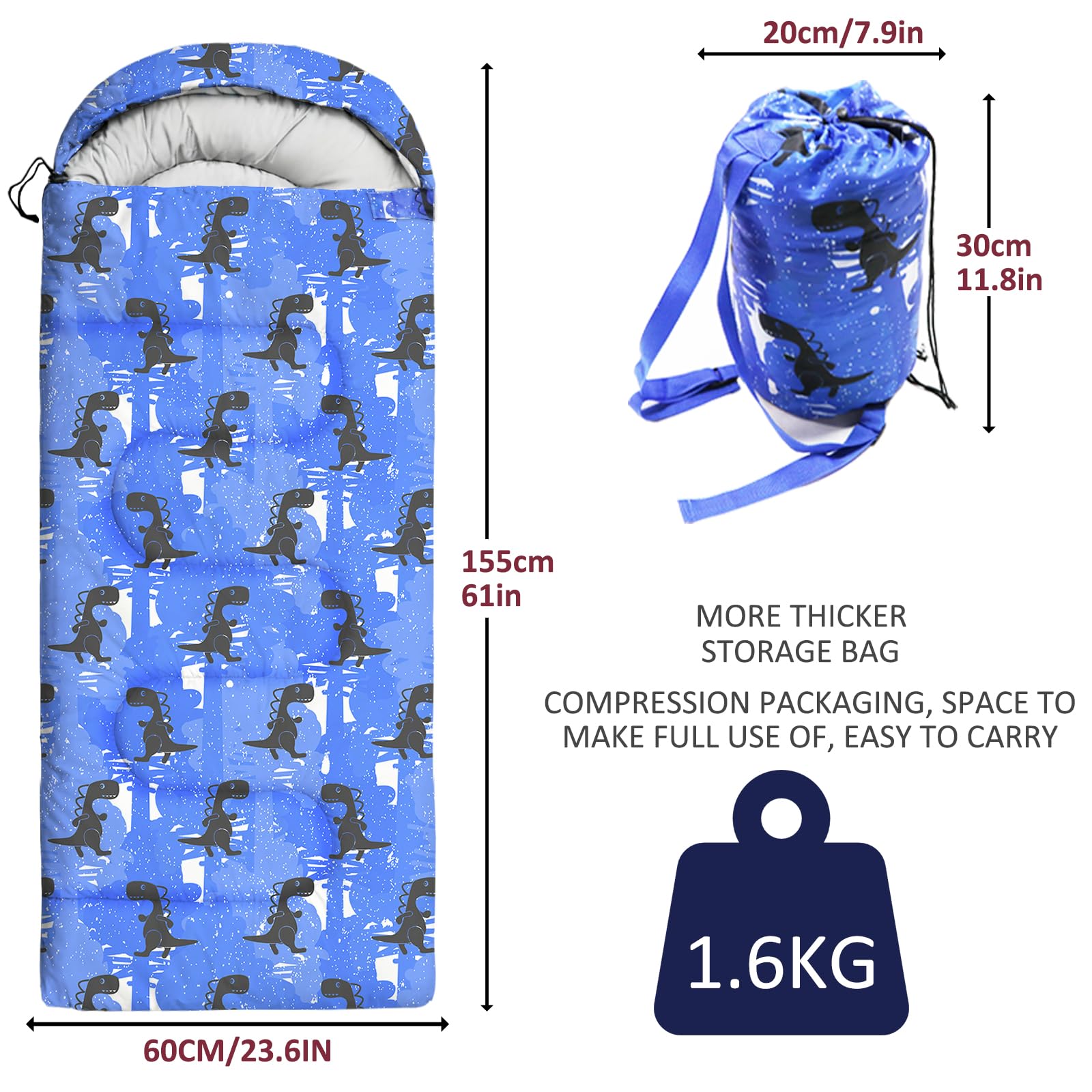 Kids Sleeping Bags - Camping Sleeping Bags with Carry Bag - Compact Sleeping Bag for Hiking, Backpacking 3 Season Warm & Cool Weather, Lightweight Waterproof Outdoor Travel for Boys Girls