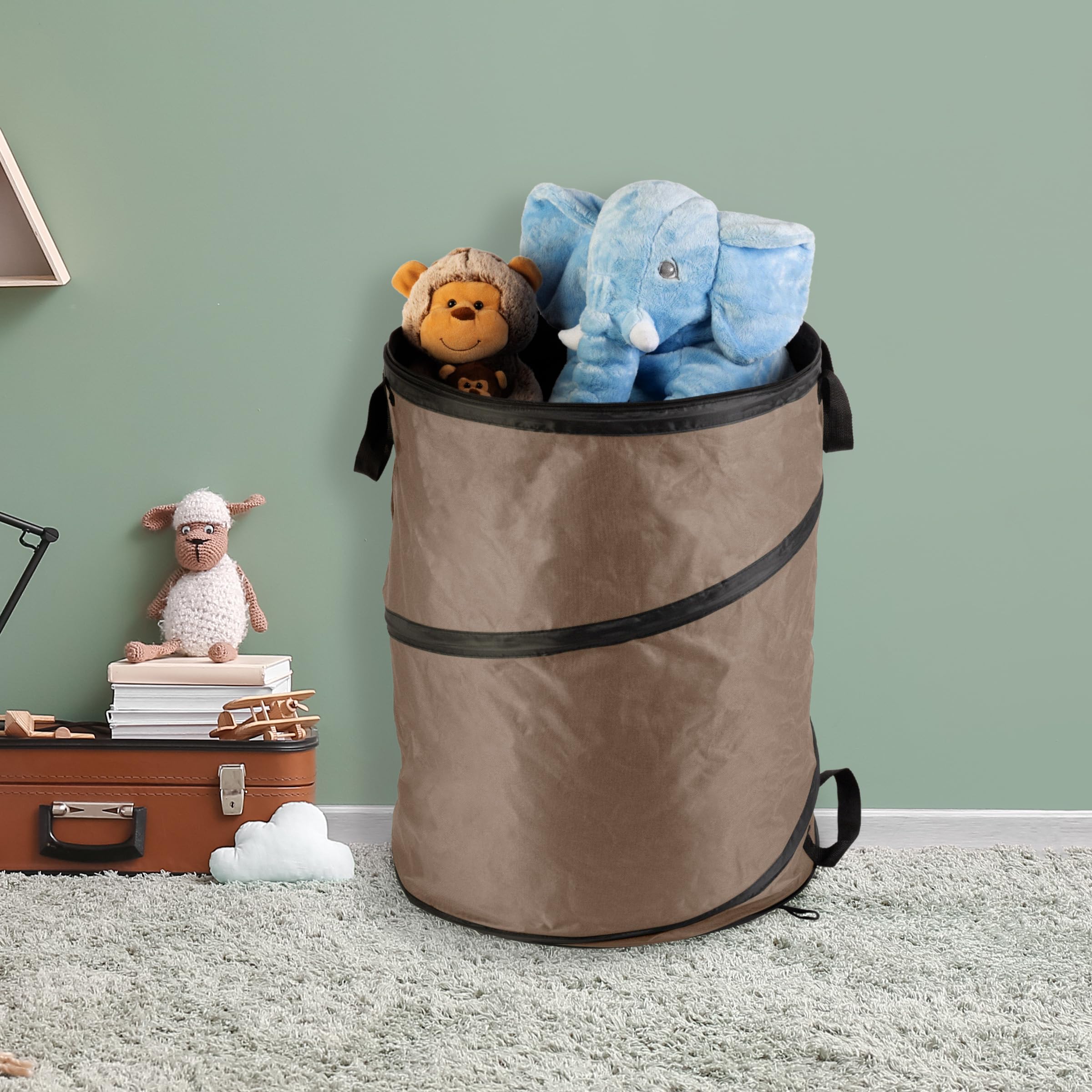 Collapsible Trash Can - Pop Up Outdoor Portable Garbage Bag Holder with Zippered Lid - Recycle Bin for Camping or Parties by Wakeman