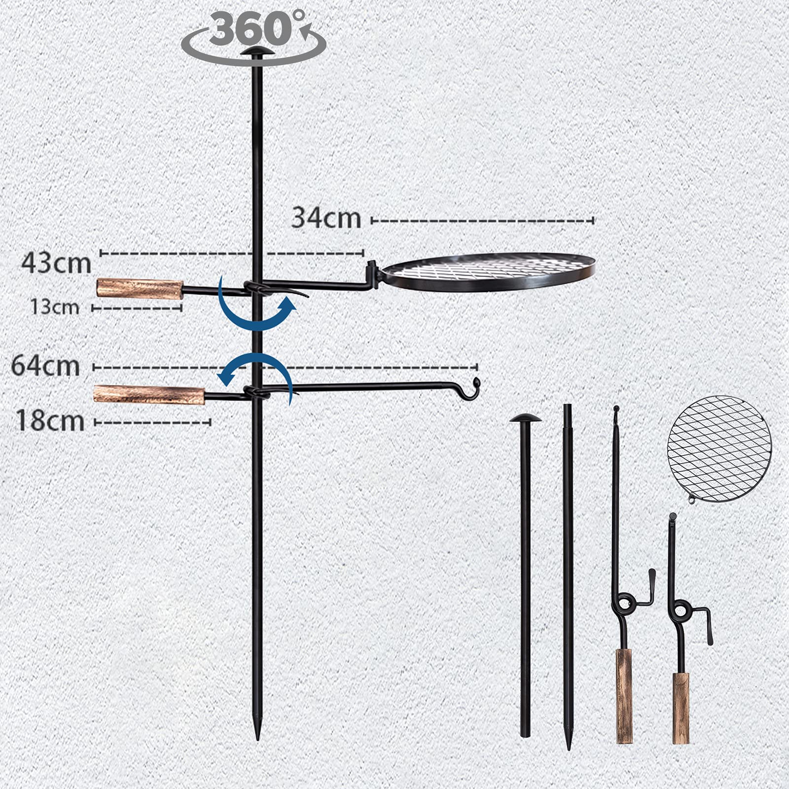Fire Pit Slot Grill, Adjustable Swivel Campfire Grill Heavy Duty BBQ Steel Grate, HZGAMER Campfire Cooking Equipment Camping Grill for Outdoor Barbecue Over Open Fire