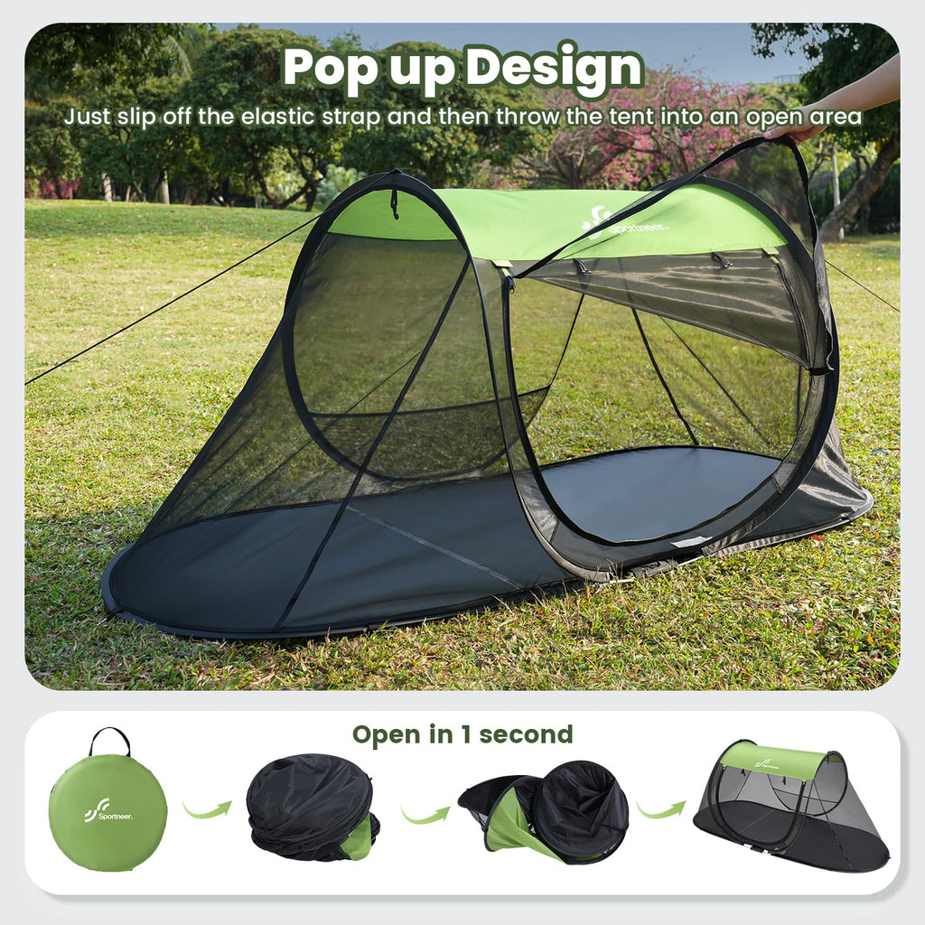 Sportneer Pop-Up Mosquito Net Tent, Instant Setup Camping Shelter for Cot or Ground, Breathable Mesh Bug Screen, Lightweight Portable Bed Canopy for Outdoor Indoor Adults Kids, 86.6''x33.5''x35.4''