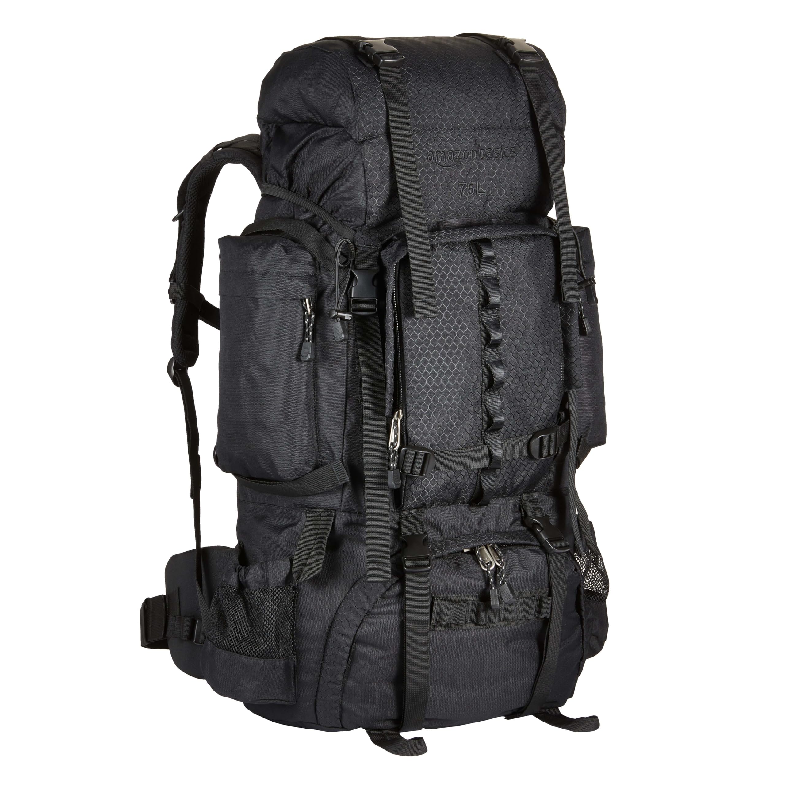 Amazon Basics Internal Frame Hiking Backpack for Camping and Backpacking, Adjustable Straps, Rainfly Included