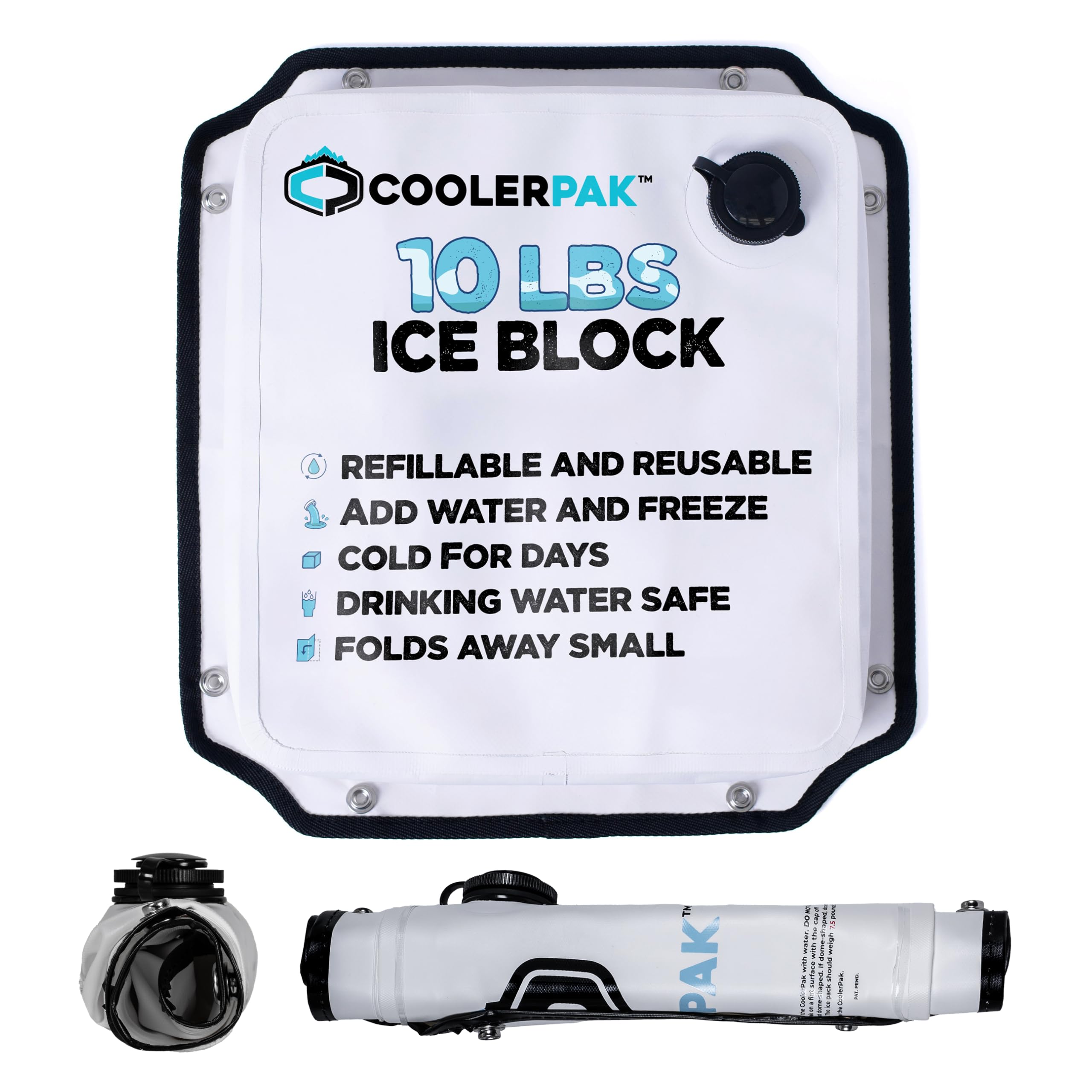 Refillable & Reusable Ice Packs for Coolers – Stays Cold for Days – Non-Toxic & Leakproof, Suitable for Potable Drinking Water – Built Tough, Rolls Up for Easy Storage