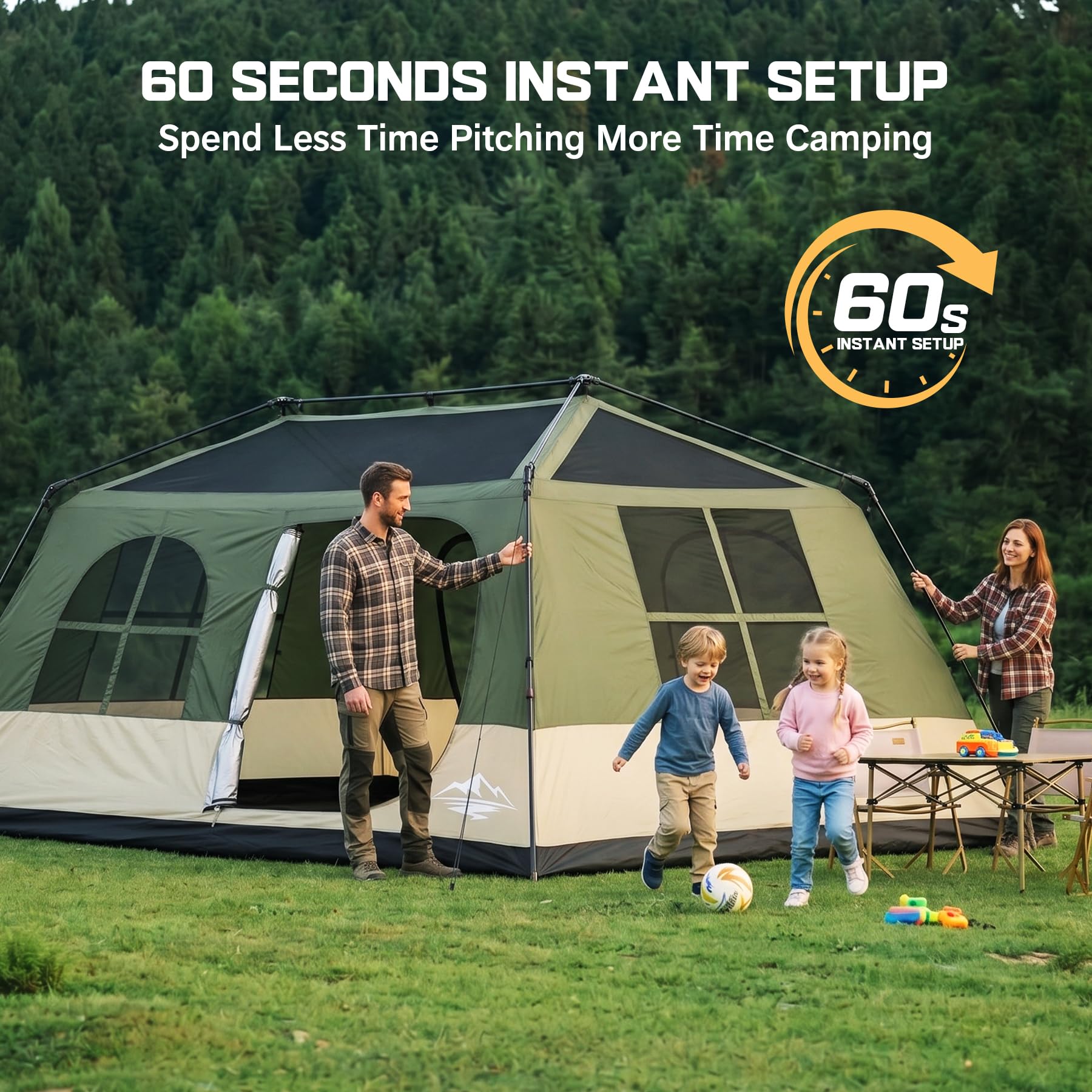 Camping Tent 6 Person Instant Tents - Cabin Tent Easy Setup in 60S with Full Rainfly,Waterproof & Windproof Spacious Breathable Portable with Carry Bag, Large Cabin Tents for Family Camping