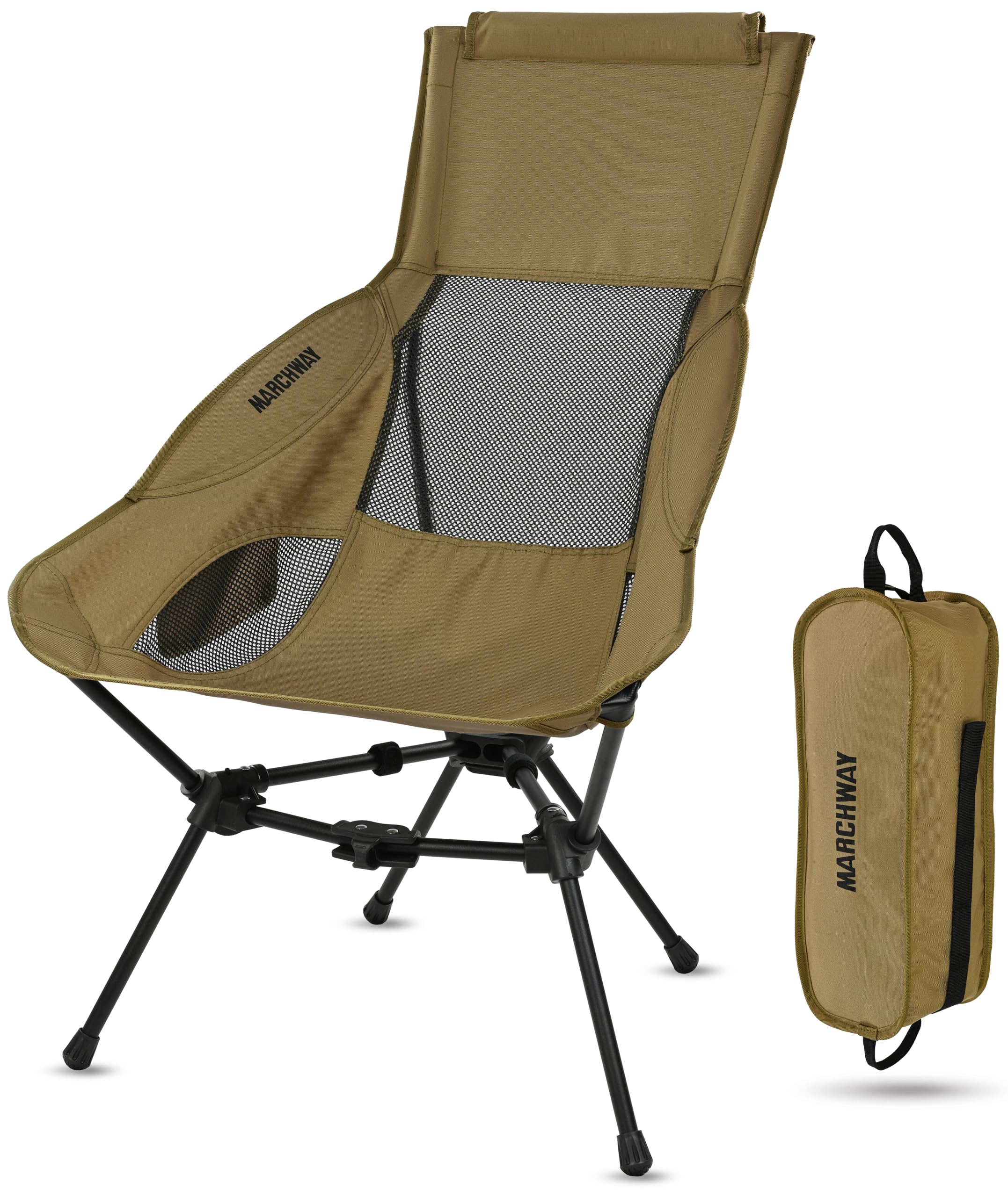 MARCHWAY Lightweight Portable Camping Chair, Stable Foldable Compact for Outdoor Camp, Travel, Beach, Picnic, Festival, Hiking, Backpacking