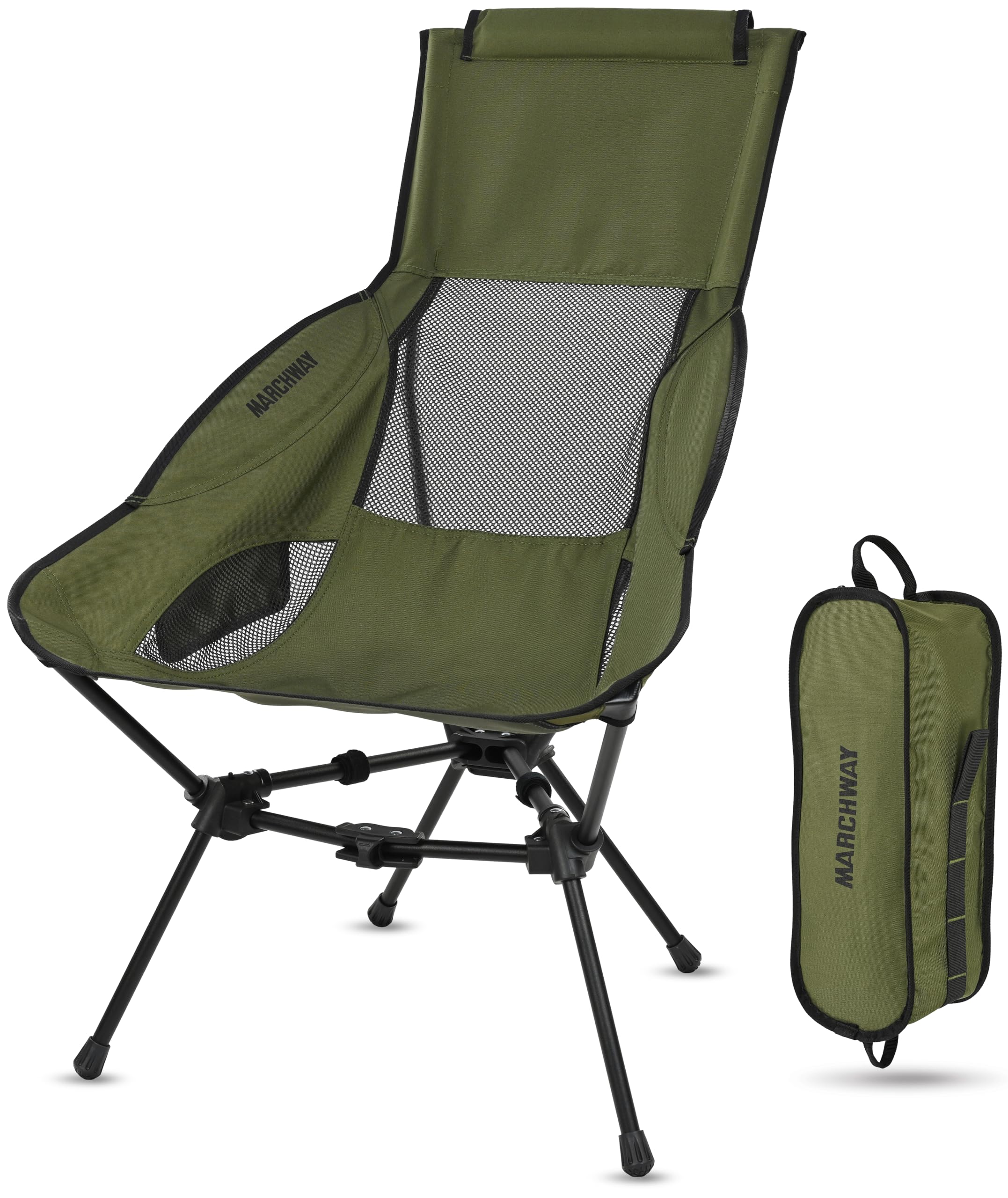 MARCHWAY Lightweight Portable Camping Chair, Stable Foldable Compact for Outdoor Camp, Travel, Beach, Picnic, Festival, Hiking, Backpacking