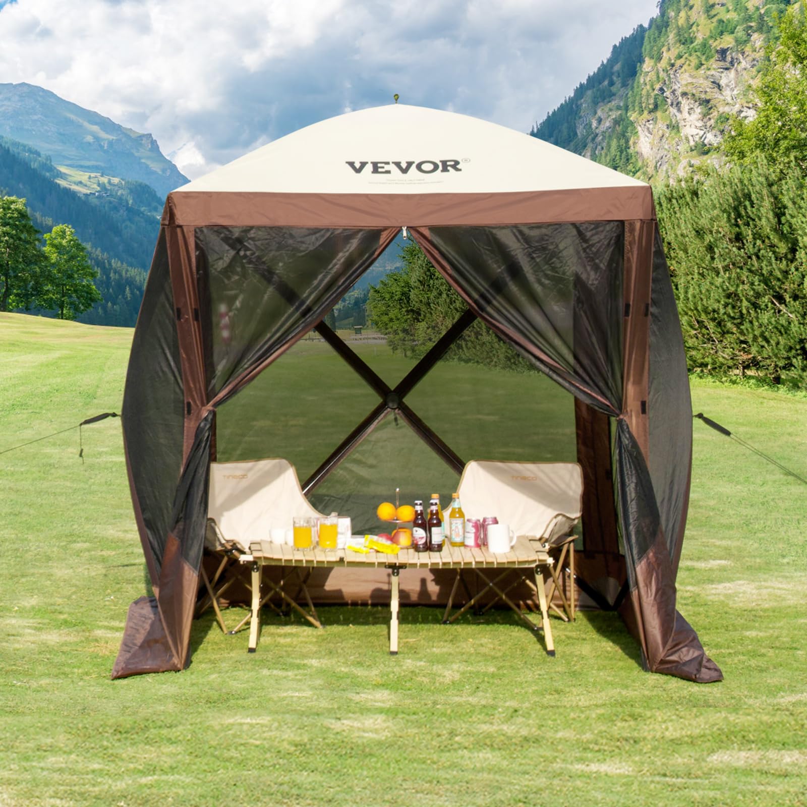 VEVOR 12x12ft Pop Up Gazebo Tent with Privacy Panels, Mosquito Netting & Removable Wind Cloths, 6-Sided Outdoor Canopy for Patio