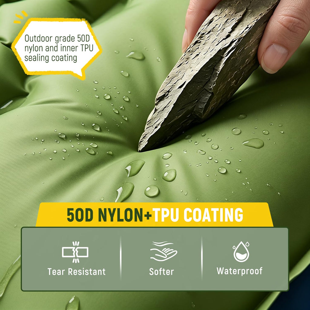 Myxslop Sleeping Pad for Camping, 4" Extra-Thick 2 Person Inflatable Camping Mattress with Built-in Pillow & Foot Pump, Compact Sleeping Mat for Outdoor Tent, Backpacking, Hiking and Car Travel