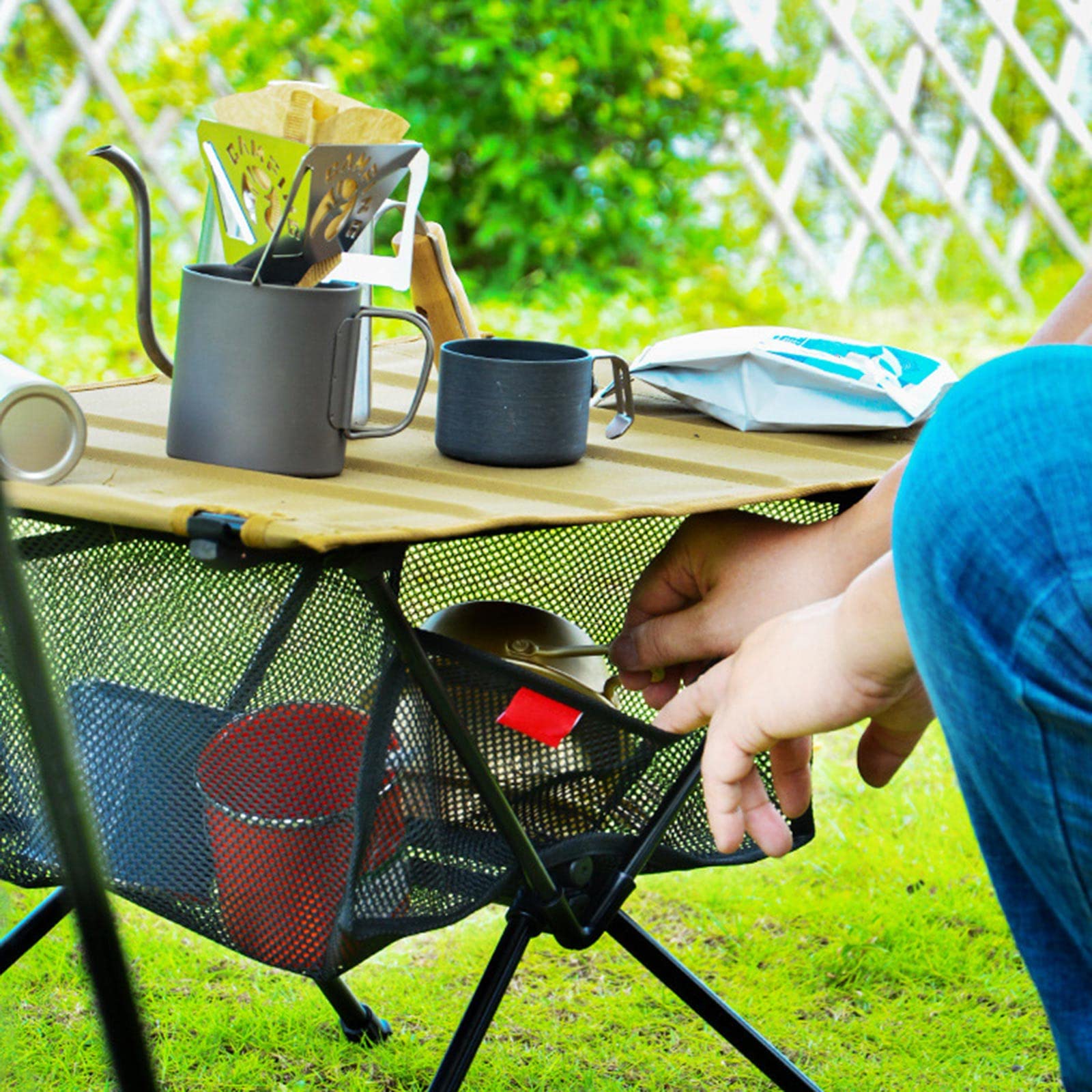 DIIOOMIEEU Outdoor Foldable Table Net Bag, Fine Knitted Thick Net Storage Bag, Under Desk Bag Portable Desk Bag