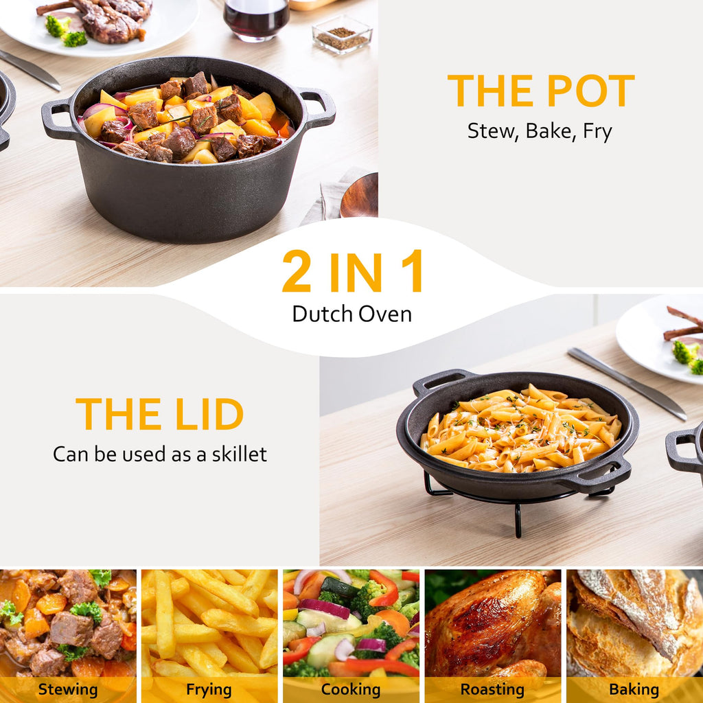 Velaze Pre-Seasoned Cast Iron Dutch Oven Pot with Lid