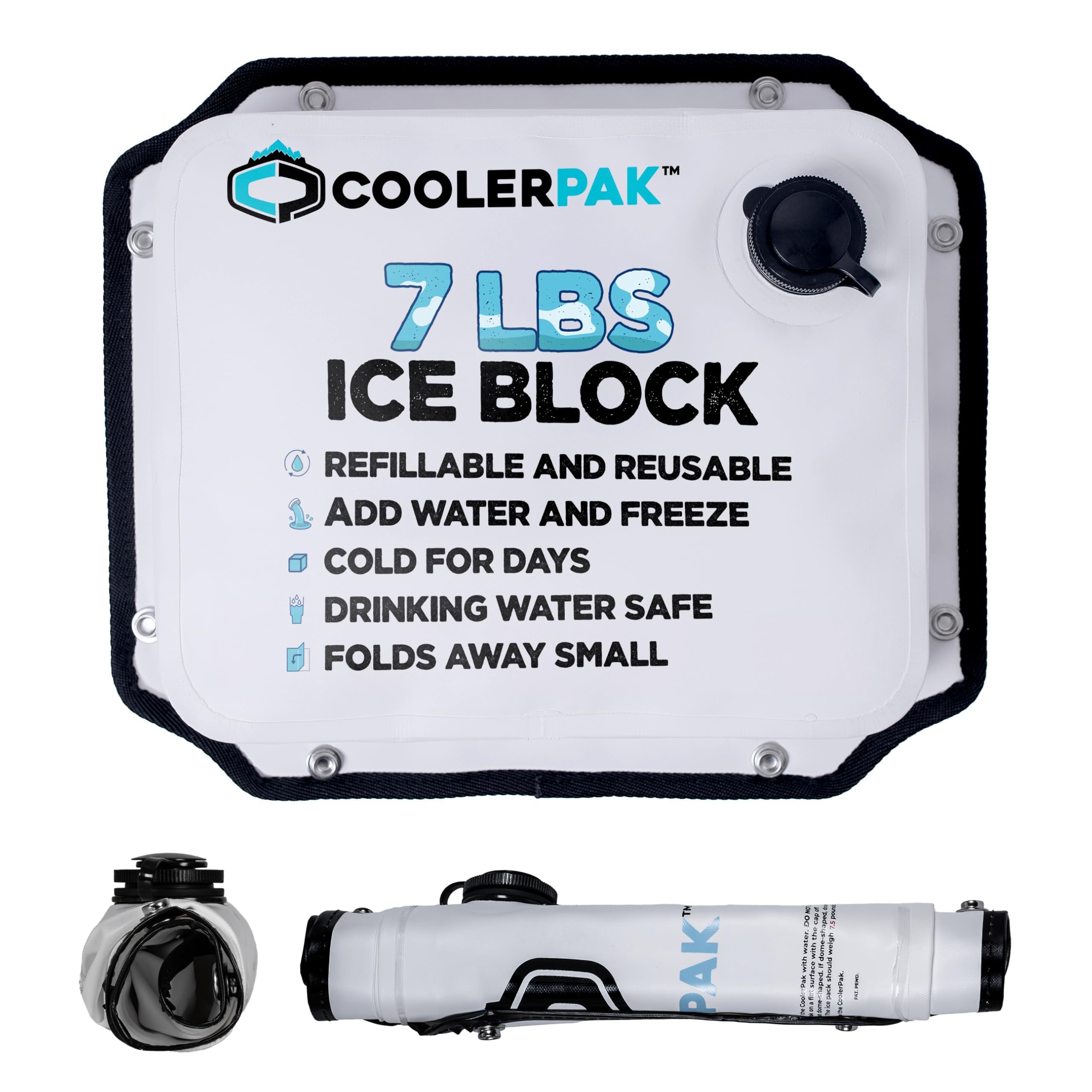 Refillable & Reusable Ice Packs for Coolers – Stays Cold for Days – Non-Toxic & Leakproof, Suitable for Potable Drinking Water – Built Tough, Rolls Up for Easy Storage