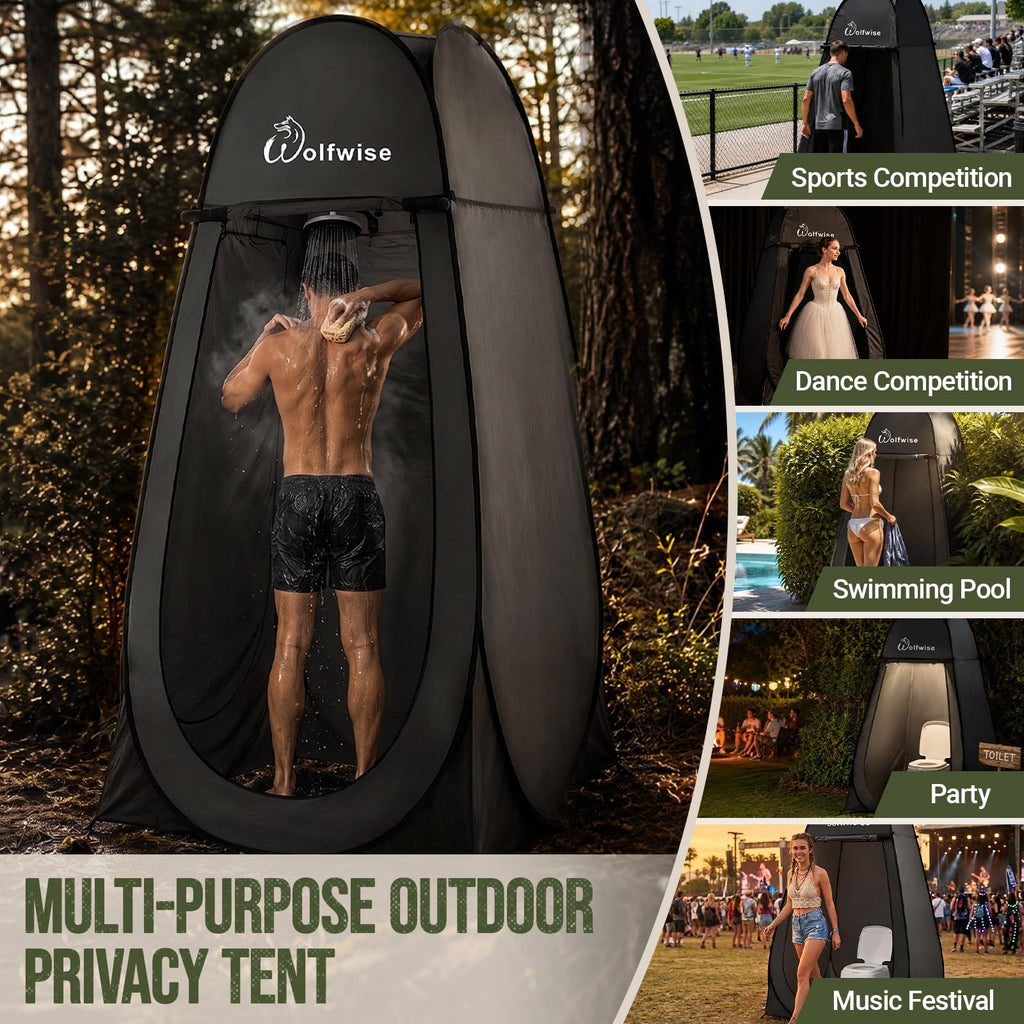 Wolfwise Pop Up Shower Tent for Camping Essentials, Portable Instant Changing Tent with Ventilation Window & Carry Bag, Privacy Dressing Room Bathroom Toilet for Beach, Outdoor