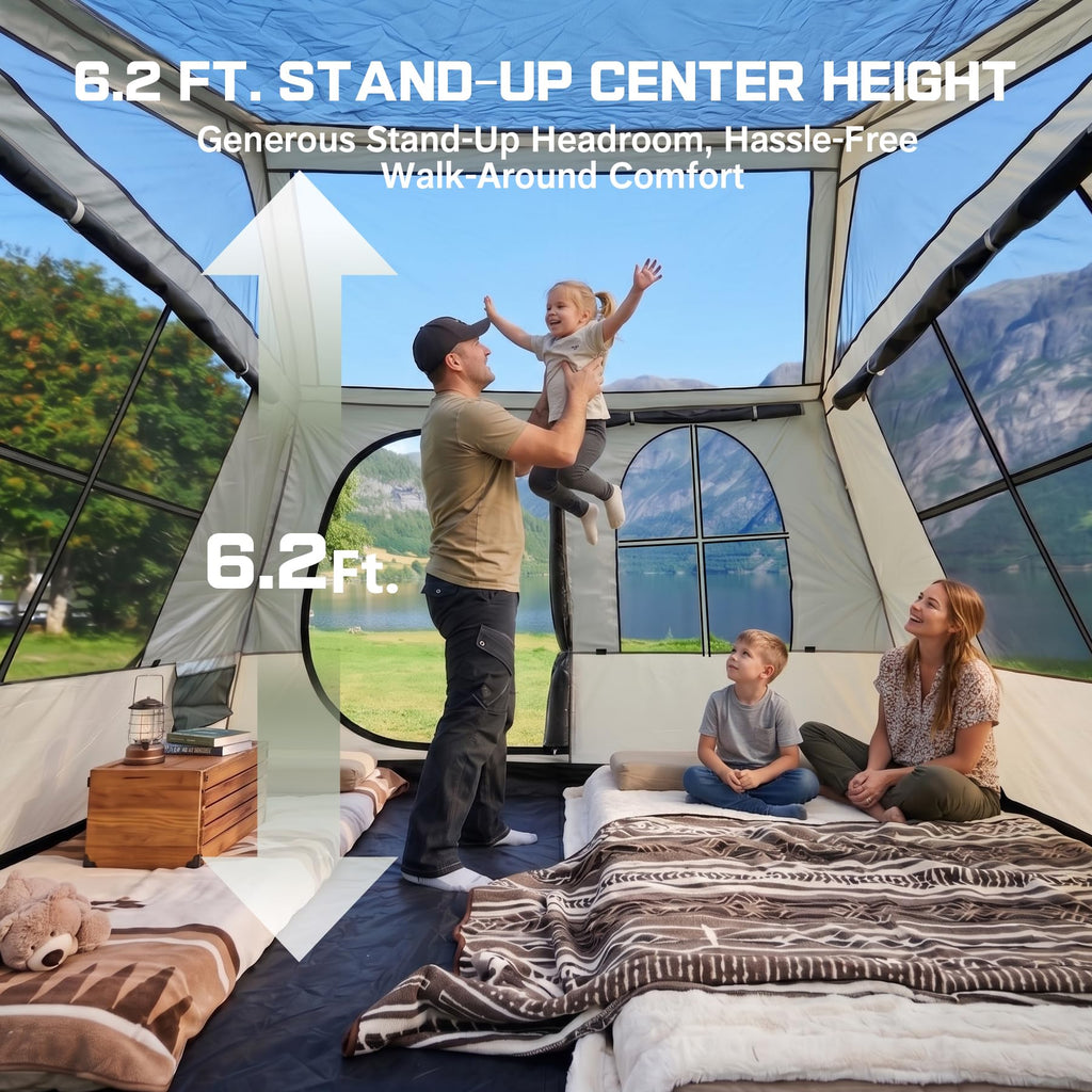 Camping Tent 6 Person Instant Tents - Cabin Tent Easy Setup in 60S with Full Rainfly,Waterproof & Windproof Spacious Breathable Portable with Carry Bag, Large Cabin Tents for Family Camping