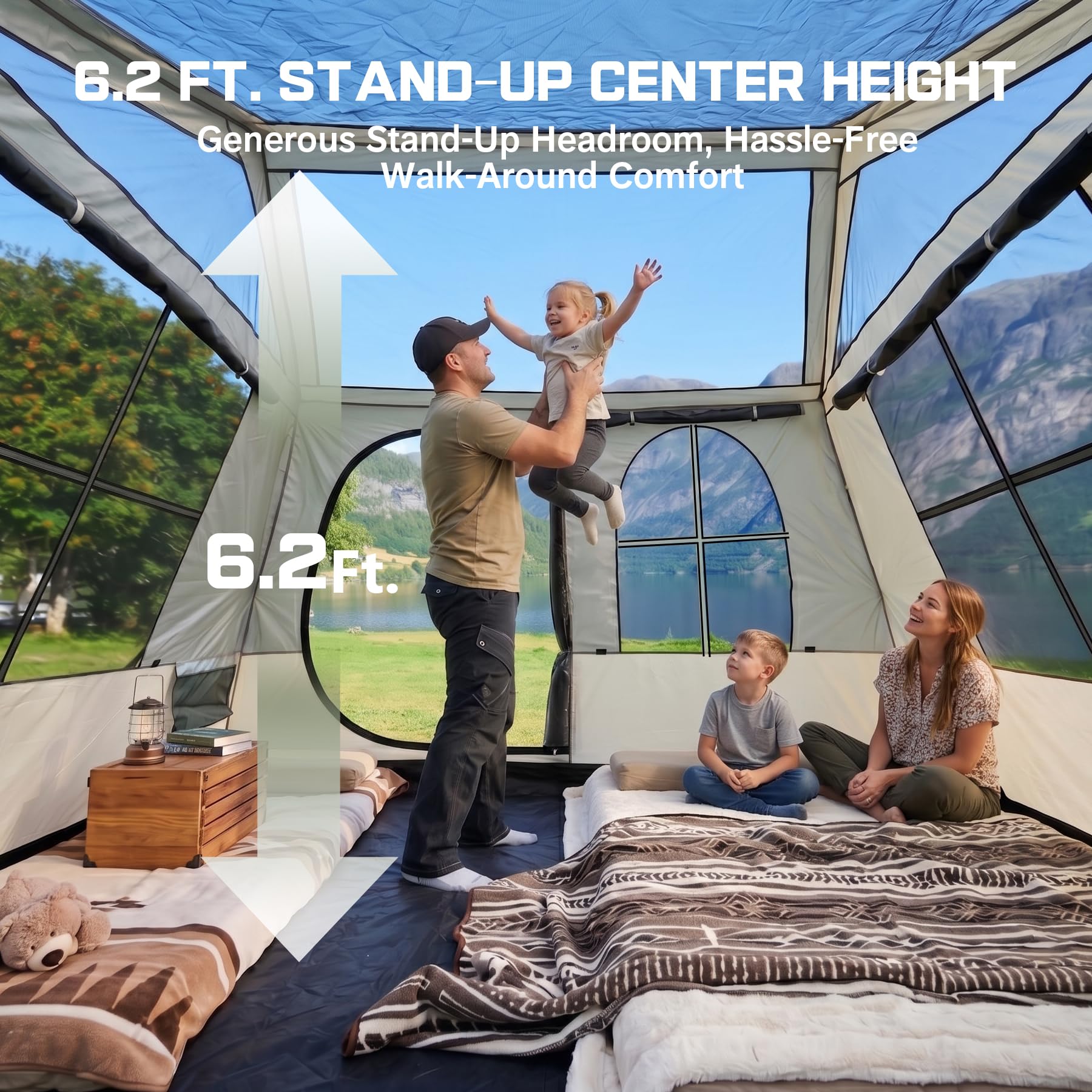 Camping Tent 6 Person Instant Tents - Cabin Tent Easy Setup in 60S with Full Rainfly,Waterproof & Windproof Spacious Breathable Portable with Carry Bag, Large Cabin Tents for Family Camping