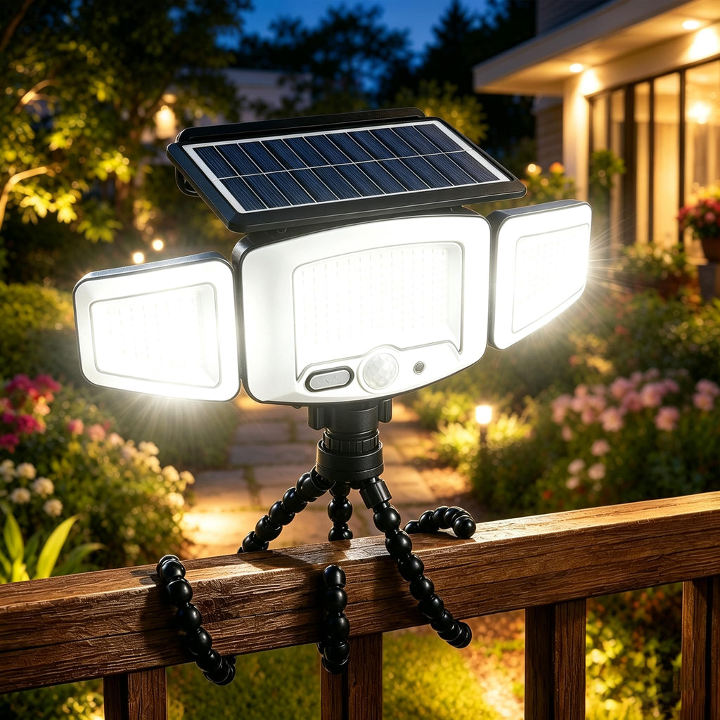 Solar Motion Sensor Light Outdoor Flexible Octopus Tripod, Clip On Solar Lights IP65 Waterproof 360° Rotate, 231 LED 1200LM USB & Solar Powered Security Lights for Fence, Pole, Trees, Garden, Camping