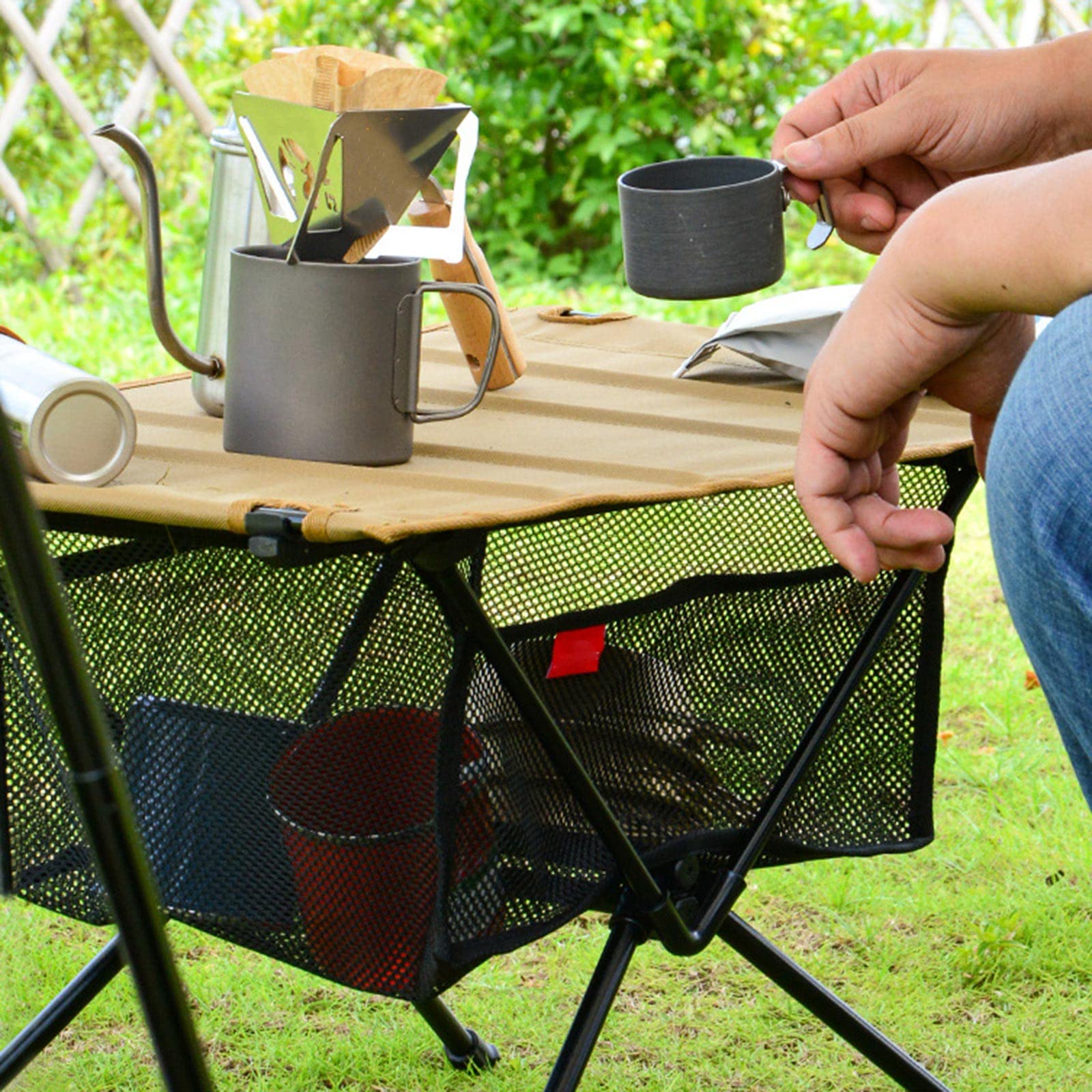 DIIOOMIEEU Outdoor Foldable Table Net Bag, Fine Knitted Thick Net Storage Bag, Under Desk Bag Portable Desk Bag
