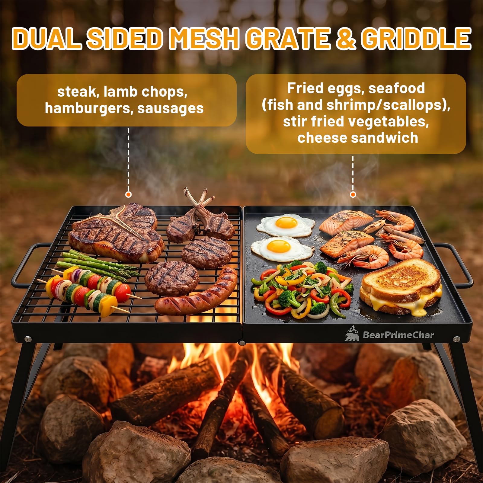 24" Campfire Grill Grate & Griddle for Outdoor Cooking and Picnic