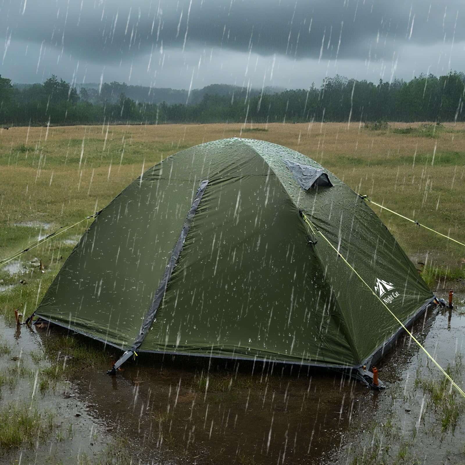 Night Cat 2-Persons Backpacking Tent: Waterproof Lightweight Camping Tent for Two People Hiking Outdoor Mountain with Aluminum Poles and Rainfly Green