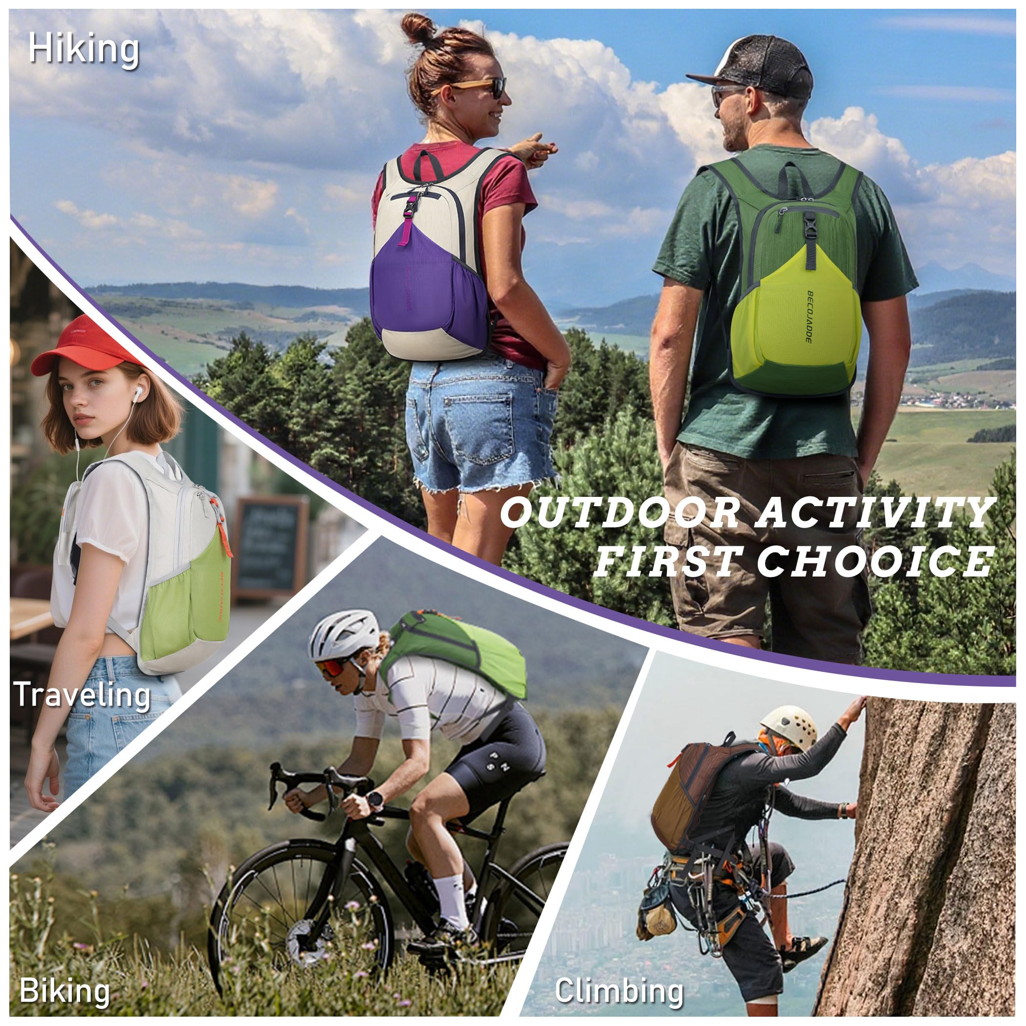 BECOJADDE 15L/ 20L Small Hiking Backpack for Men Women Foldable Light Back Pack Hiking Daypack for Travel Camping