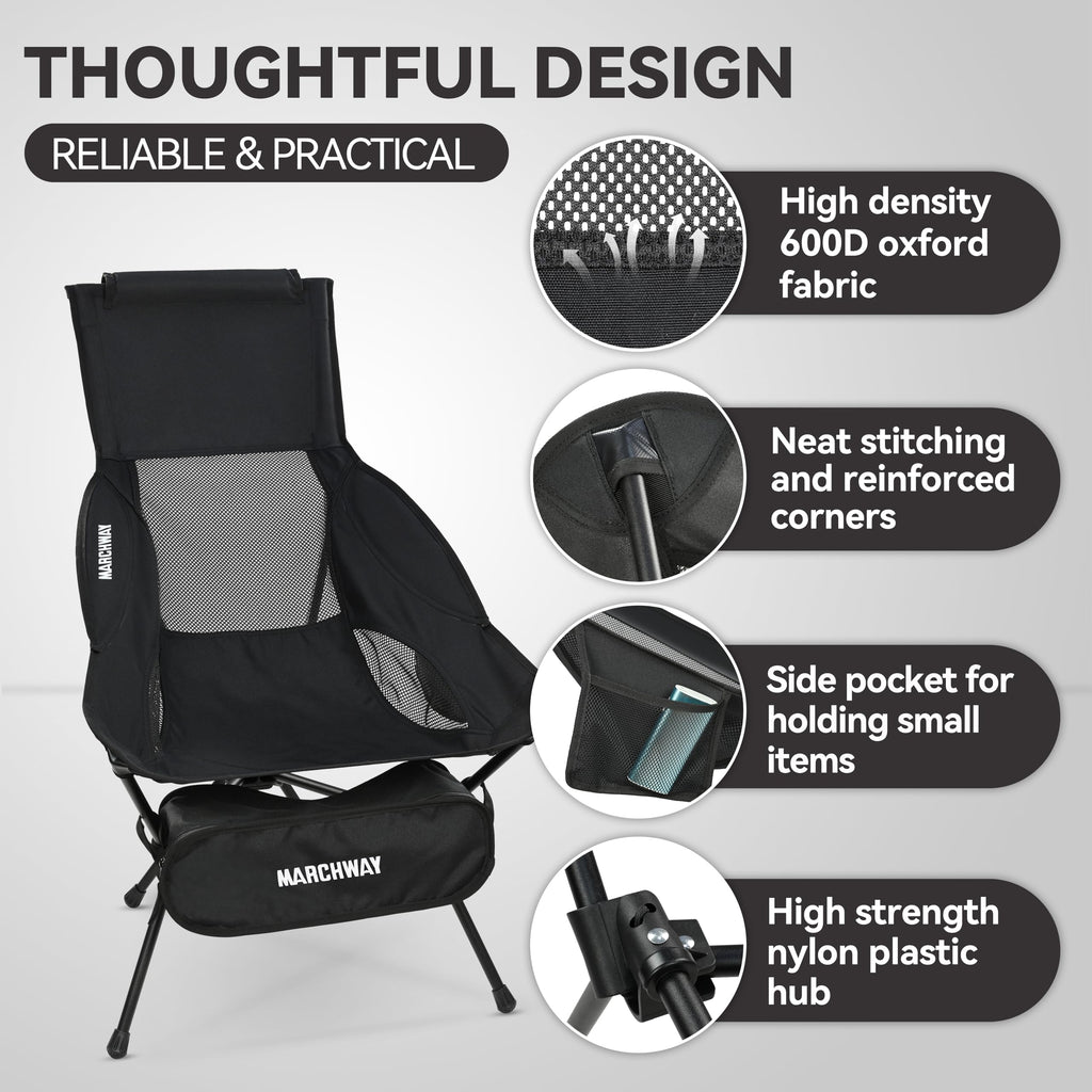 MARCHWAY Lightweight Portable Camping Chair, Stable Foldable Compact for Outdoor Camp, Travel, Beach, Picnic, Festival, Hiking, Backpacking