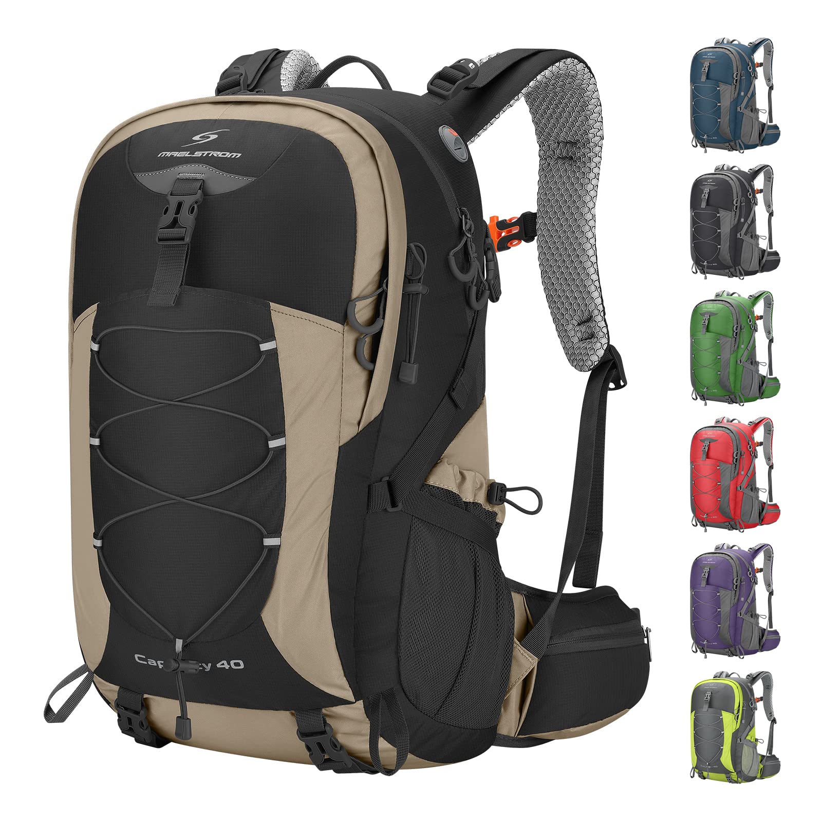 Maelstrom Hiking Backpack, Camping Backpack, 40L/50L Waterproof Hiking Daypack with Rain Cover, Lightweight Travel Backpack