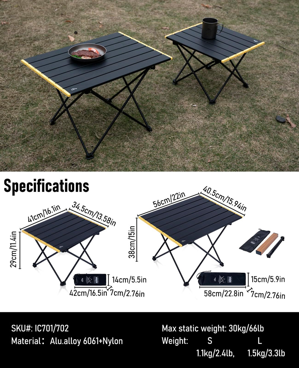 iClimb Ultralight Compact Camping Folding Table with Carry Bag