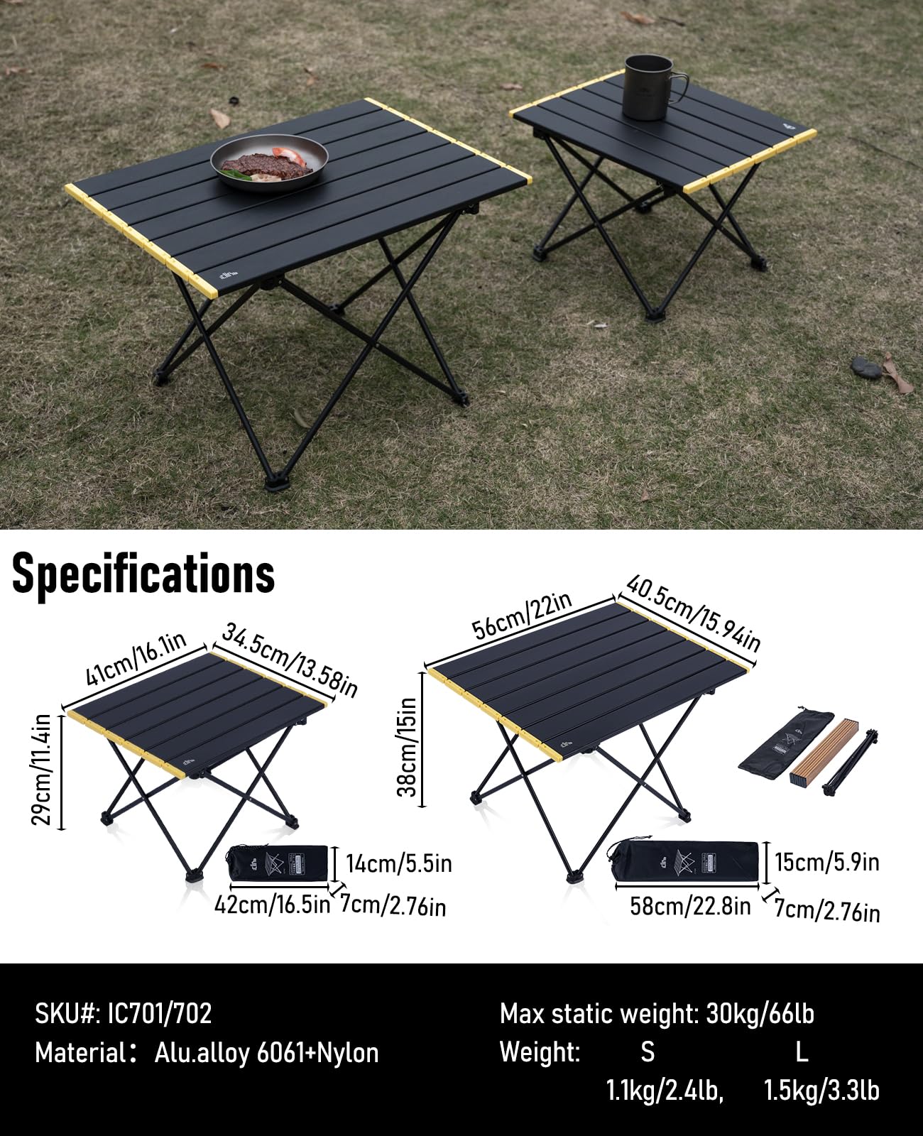iClimb Ultralight Compact Camping Folding Table with Carry Bag